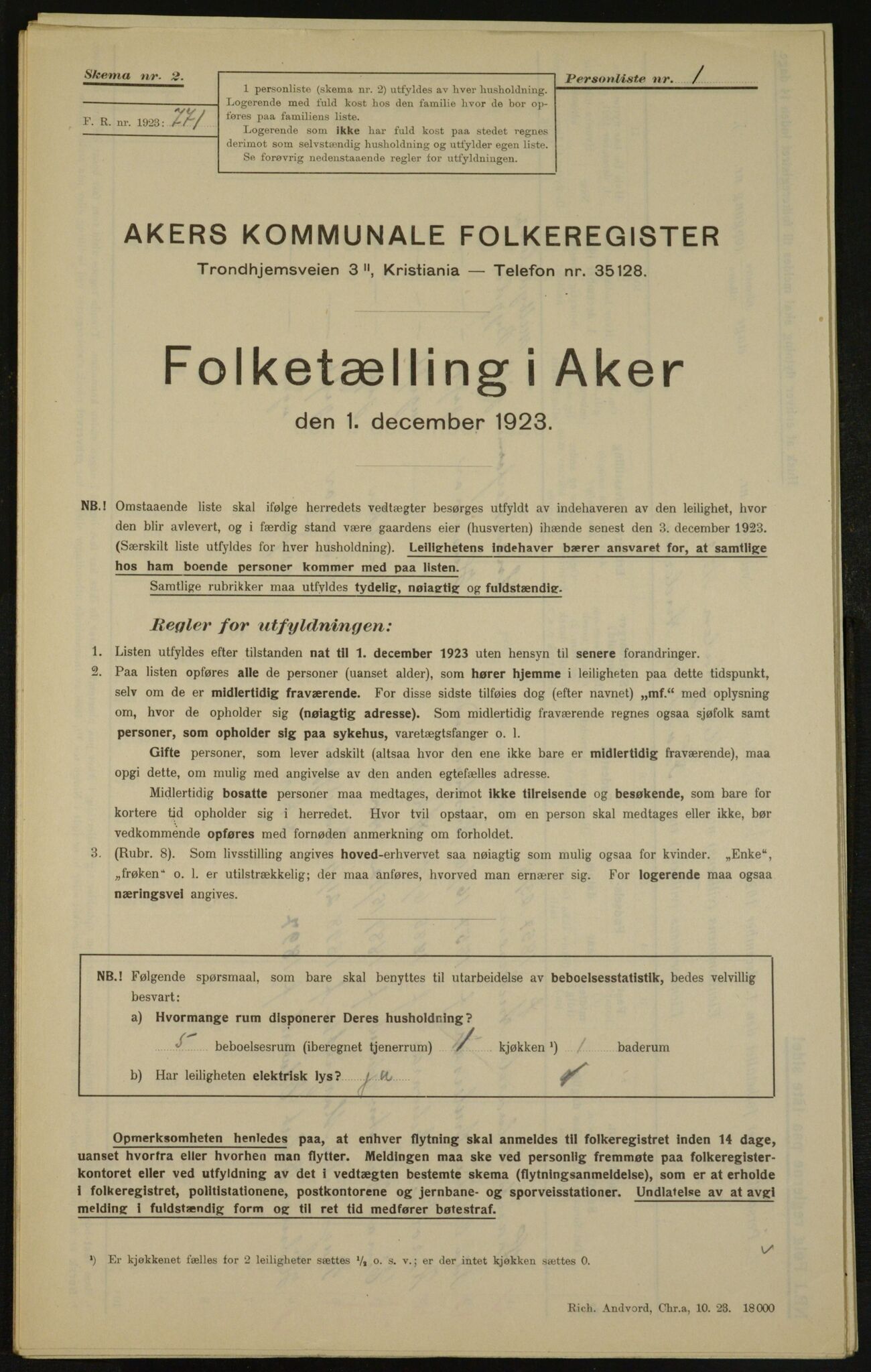 , Municipal Census 1923 for Aker, 1923, p. 4741