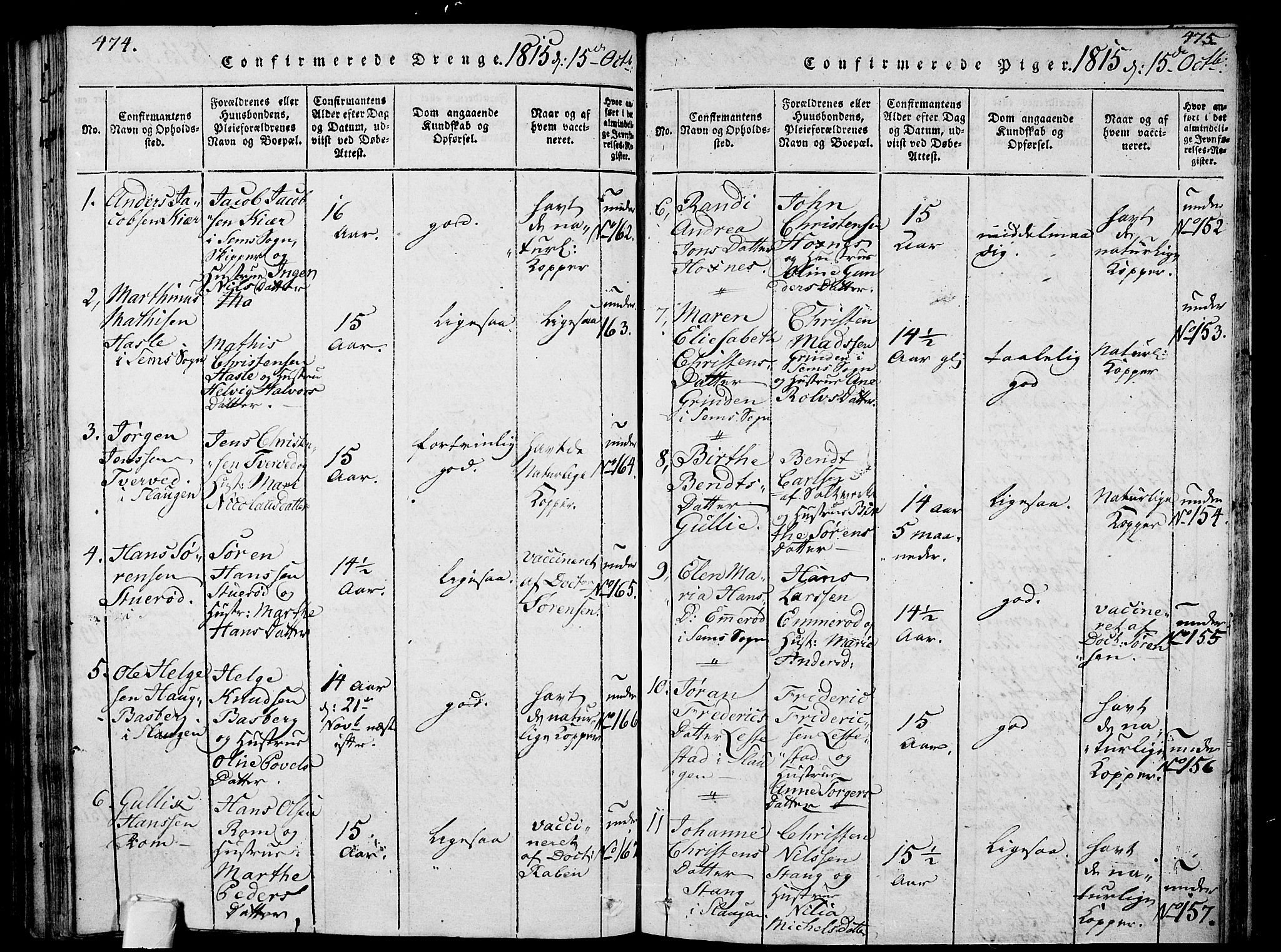 Sem kirkebøker, AV/SAKO-A-5/F/Fa/L0004: Parish register (official) no. I 4, 1814-1825, p. 474-475