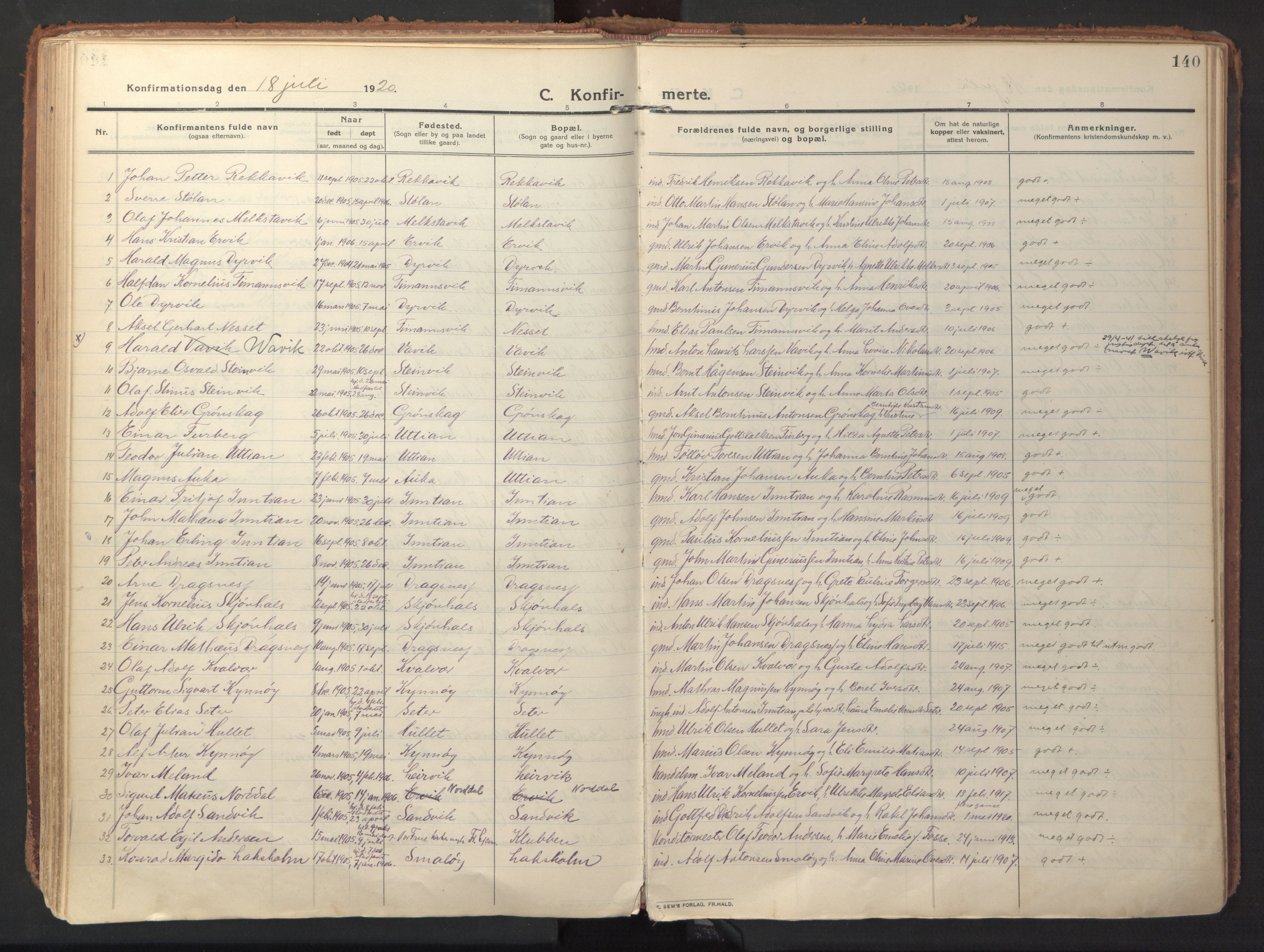 Ministerialprotokoller, klokkerbøker og fødselsregistre - Sør-Trøndelag, AV/SAT-A-1456/640/L0581: Parish register (official) no. 640A06, 1910-1924, p. 140