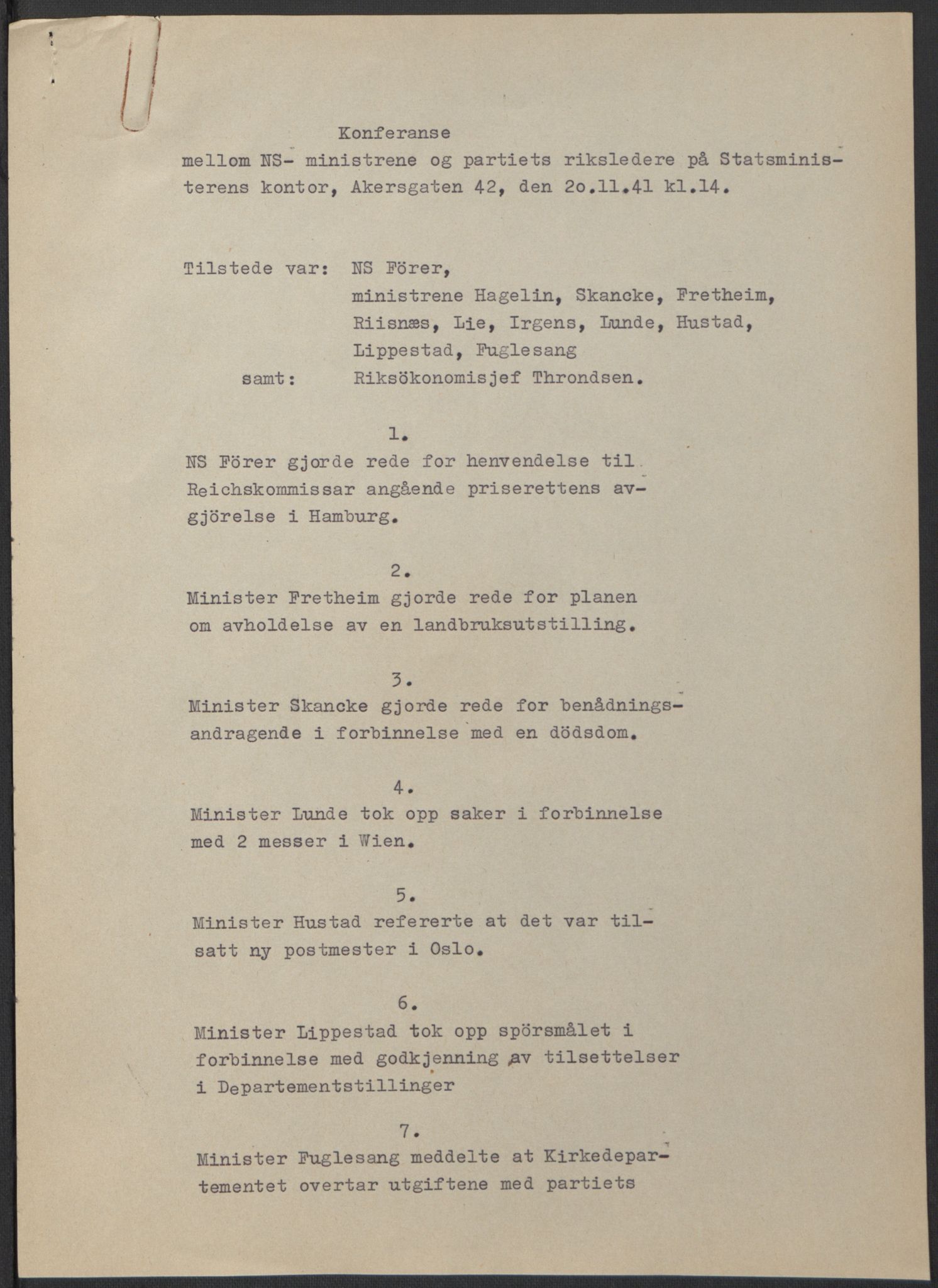 NS-administrasjonen 1940-1945 (Statsrådsekretariatet, de kommisariske statsråder mm), AV/RA-S-4279/D/Db/L0074: De kommisariske statsråder, 1940-1942