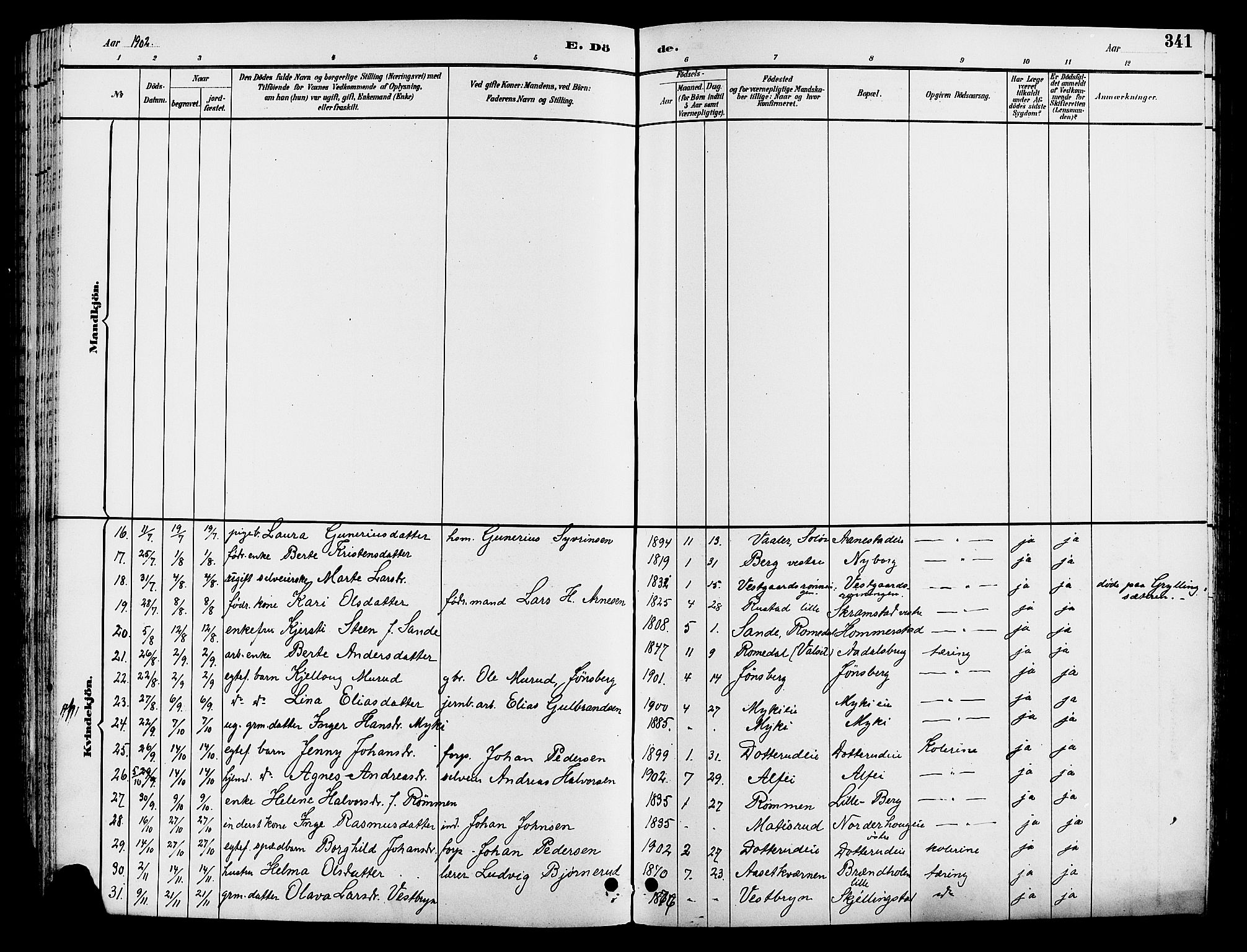 Løten prestekontor, SAH/PREST-022/L/La/L0006: Parish register (copy) no. 6, 1892-1909, p. 341