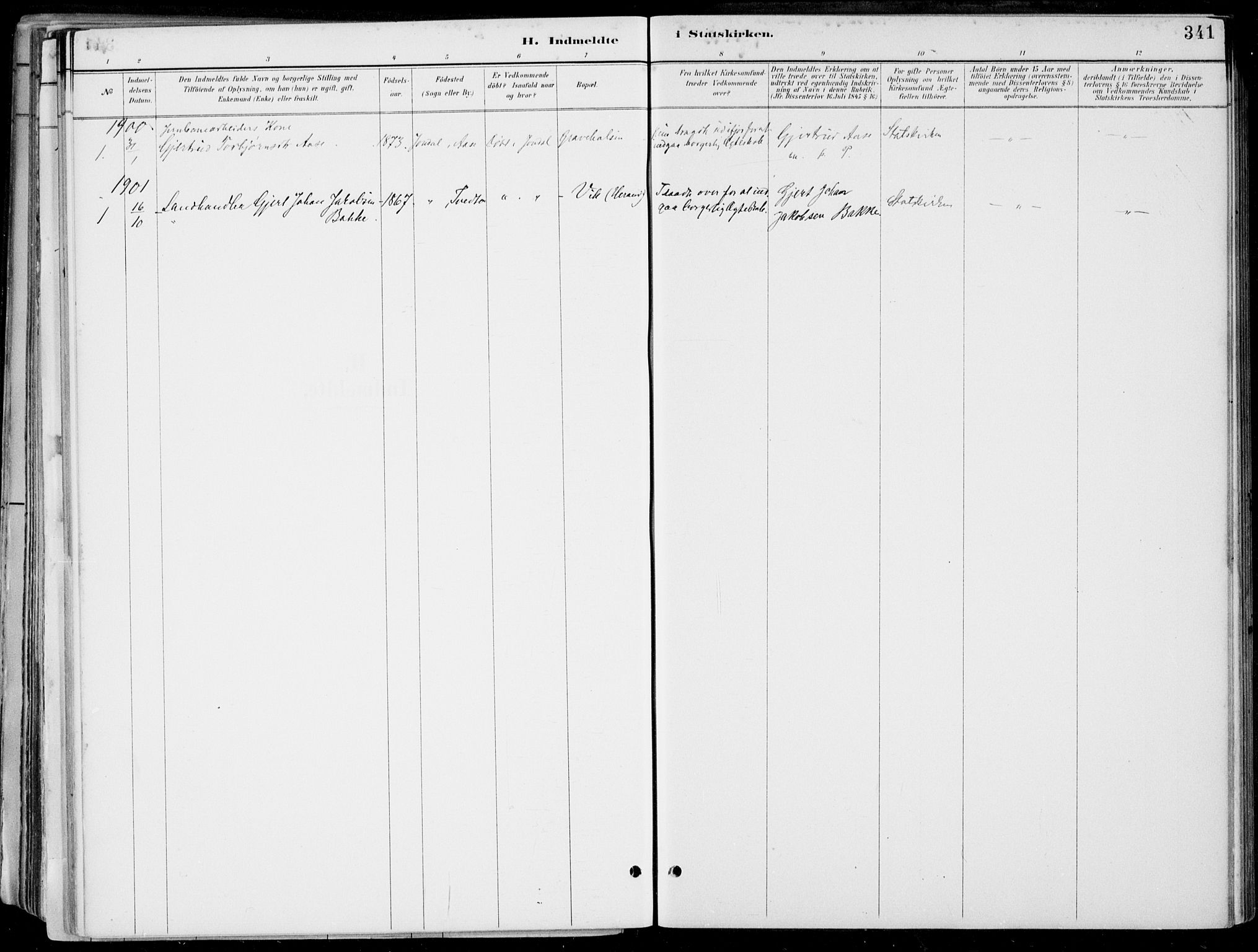 Strandebarm sokneprestembete, SAB/A-78401/H/Haa: Parish register (official) no. E  1, 1886-1908, p. 341