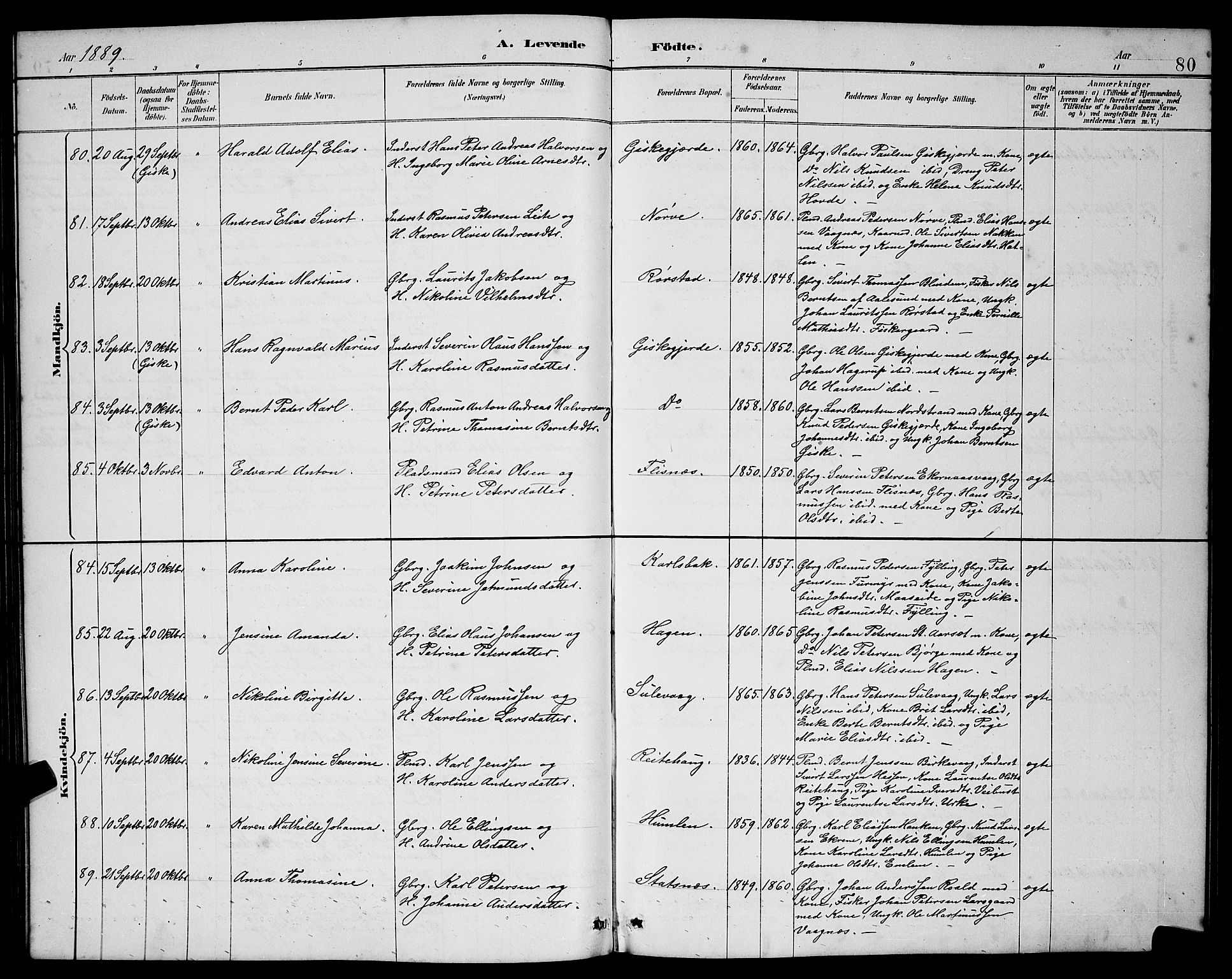 Ministerialprotokoller, klokkerbøker og fødselsregistre - Møre og Romsdal, AV/SAT-A-1454/528/L0431: Parish register (copy) no. 528C12, 1885-1898, p. 80