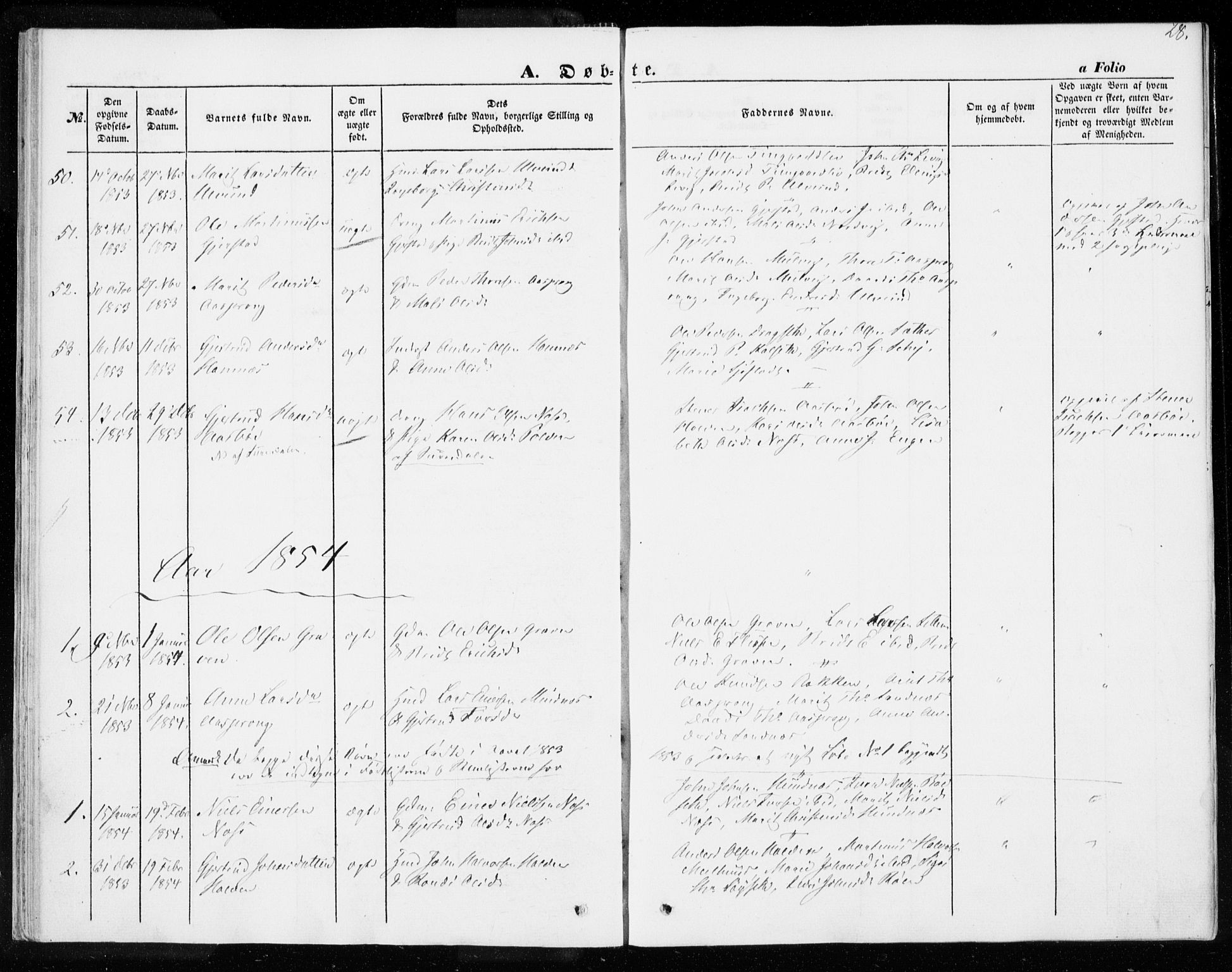Ministerialprotokoller, klokkerbøker og fødselsregistre - Møre og Romsdal, SAT/A-1454/592/L1026: Parish register (official) no. 592A04, 1849-1867, p. 28
