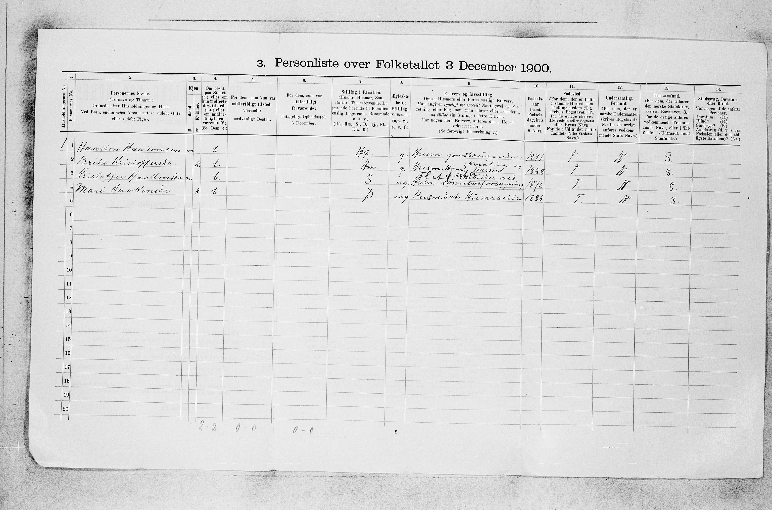 SAB, 1900 census for Lærdal, 1900, p. 29