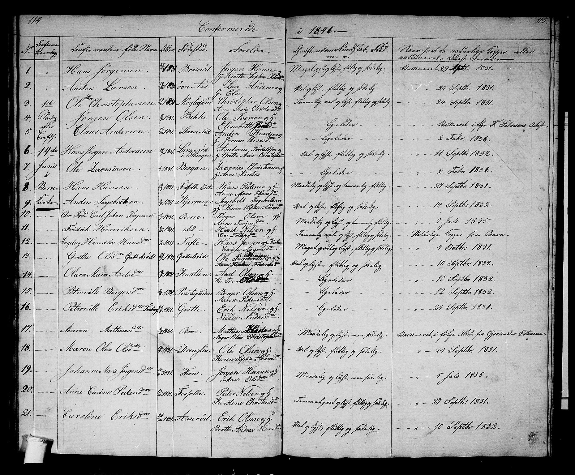 Borre kirkebøker, AV/SAKO-A-338/G/Gb/L0001: Parish register (copy) no. II 1, 1842-1877, p. 114-115