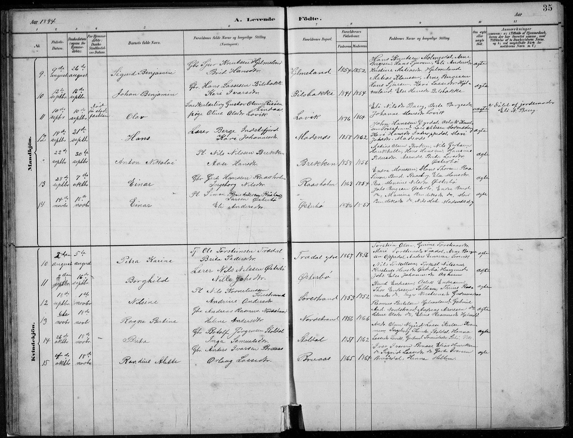 Lavik sokneprestembete, SAB/A-80901: Parish register (copy) no. A 2, 1882-1910, p. 35