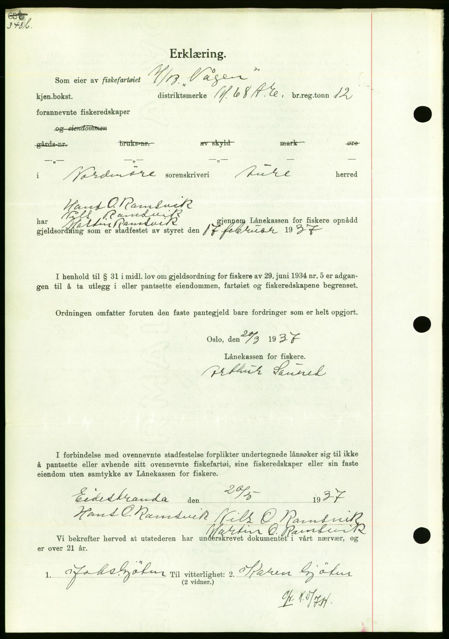 Nordmøre sorenskriveri, AV/SAT-A-4132/1/2/2Ca/L0091: Mortgage book no. B81, 1937-1937, Diary no: : 1338/1937