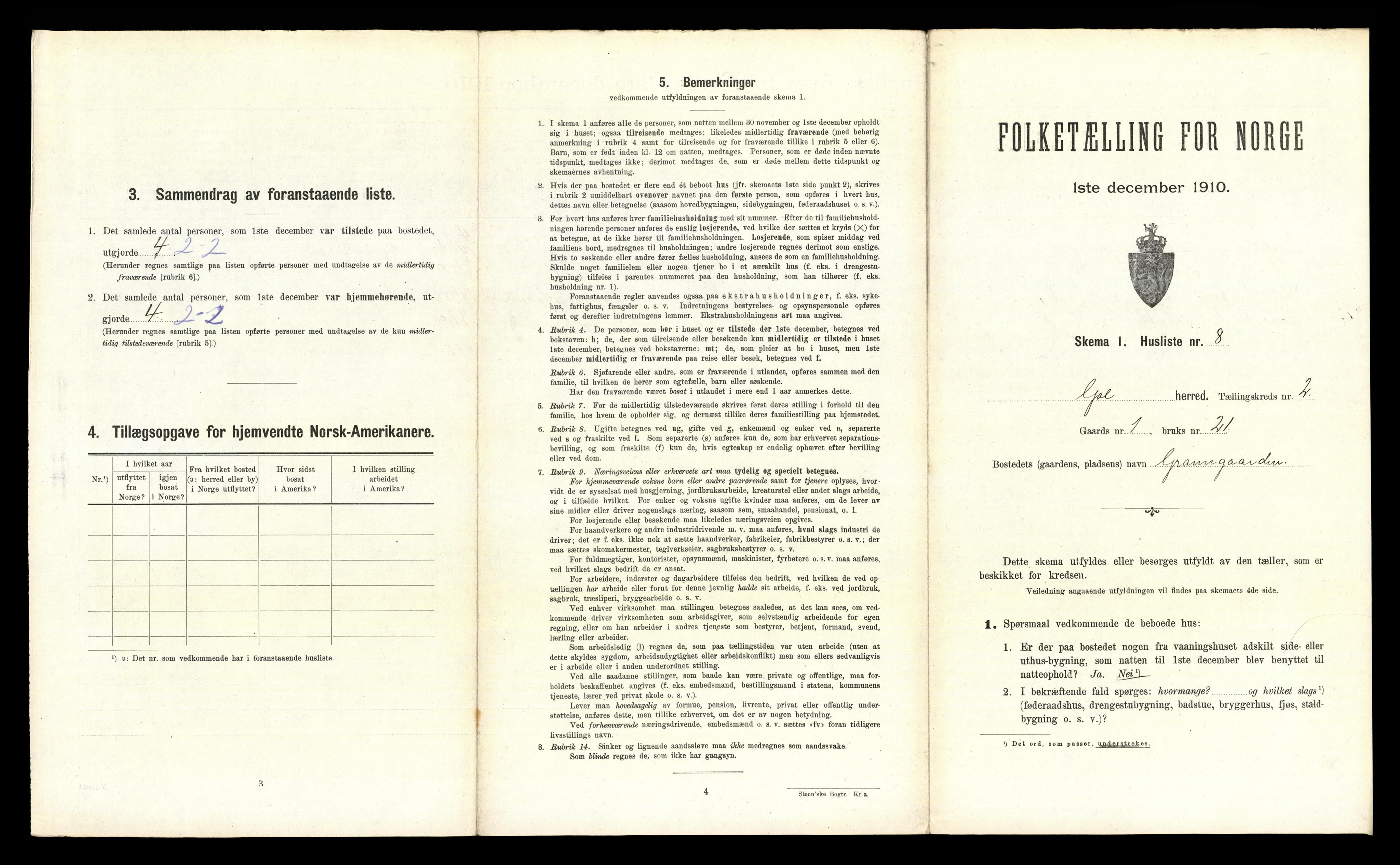 RA, 1910 census for Gol, 1910, p. 118