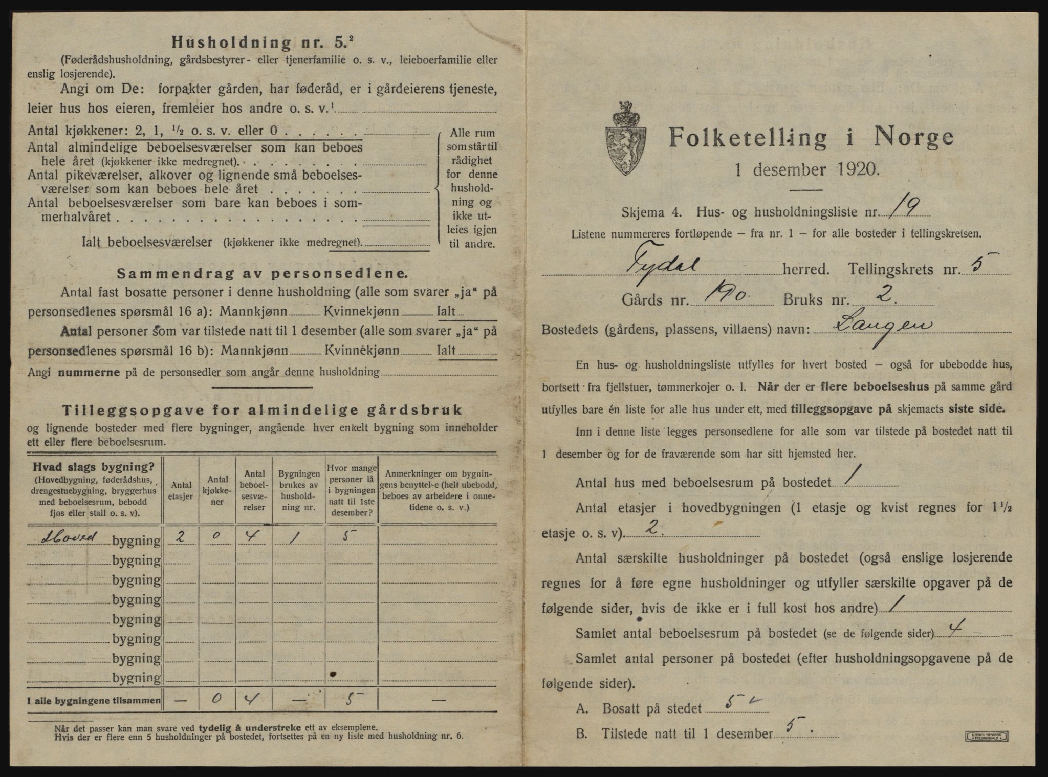 SAT, 1920 census for Tydal, 1920, p. 305