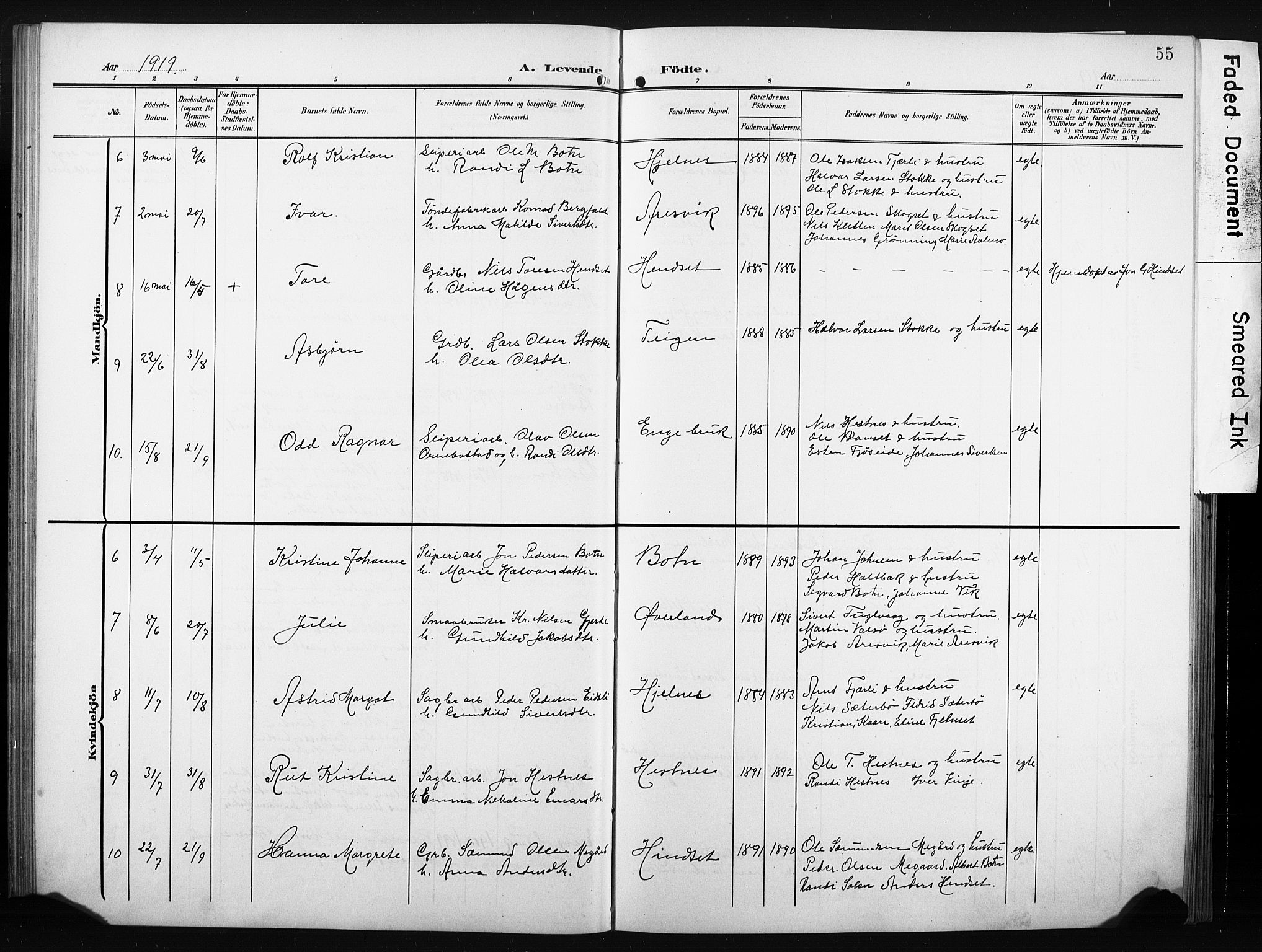 Ministerialprotokoller, klokkerbøker og fødselsregistre - Møre og Romsdal, AV/SAT-A-1454/580/L0927: Parish register (copy) no. 580C02, 1904-1932, p. 55