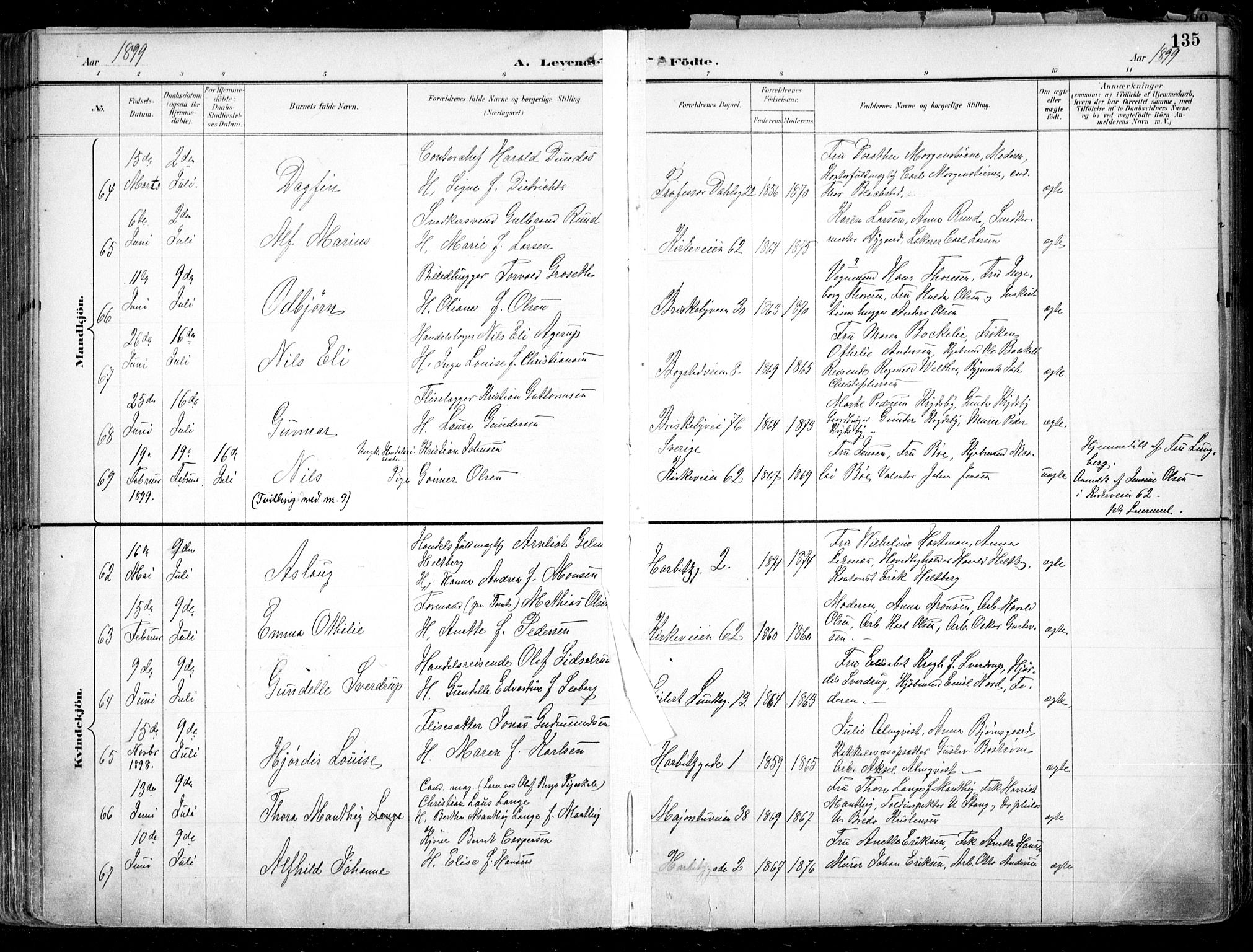 Uranienborg prestekontor Kirkebøker, SAO/A-10877/F/Fa/L0005: Parish register (official) no. 5, 1895-1907, p. 135