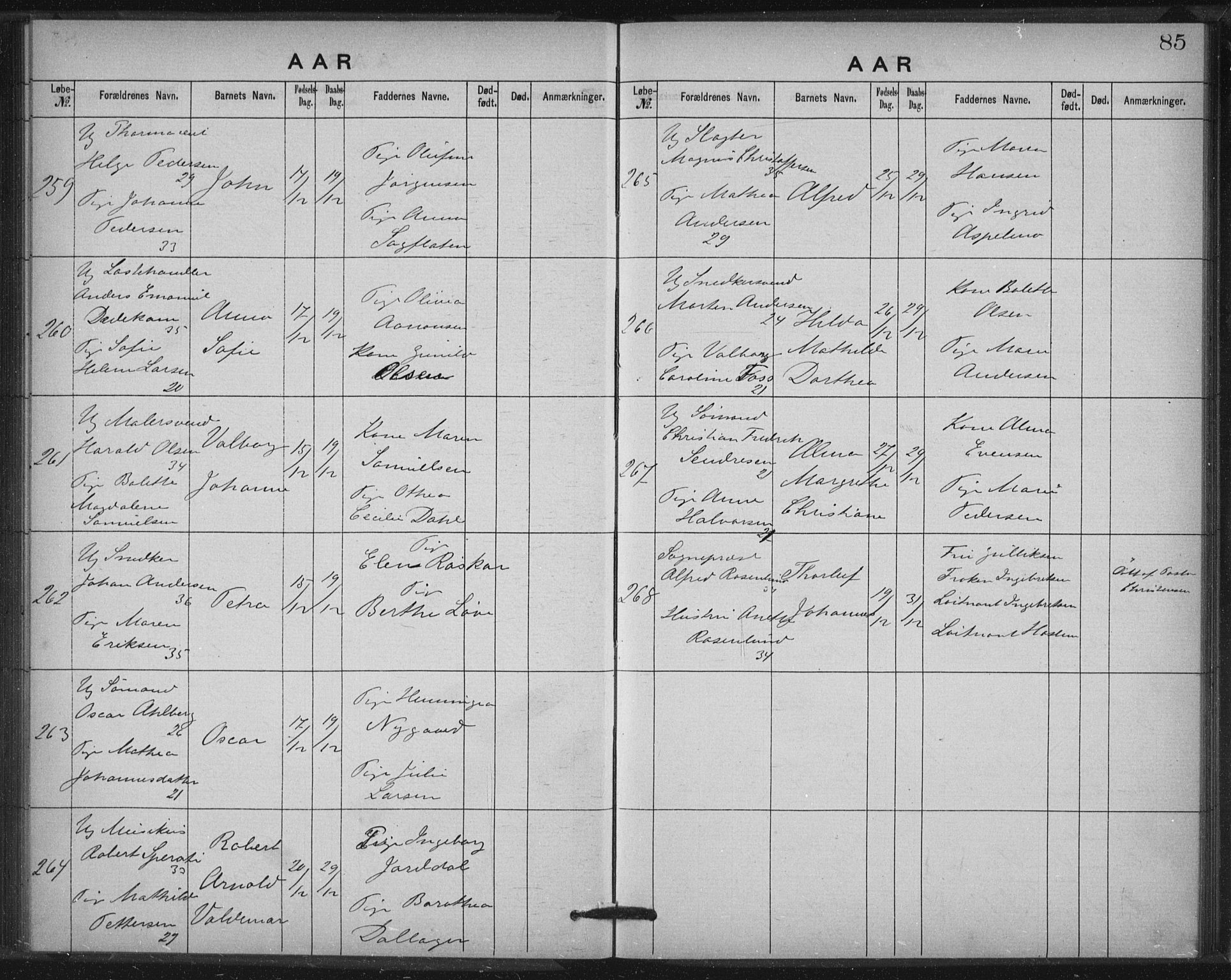 Rikshospitalet prestekontor Kirkebøker, AV/SAO-A-10309b/K/L0003/0001: Baptism register no. 3.1, 1877-1884, p. 85