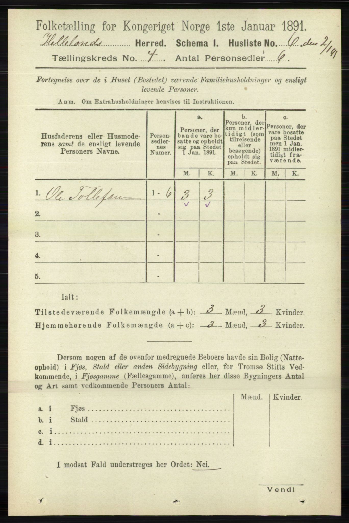 RA, 1891 census for 1115 Helleland, 1891, p. 1117