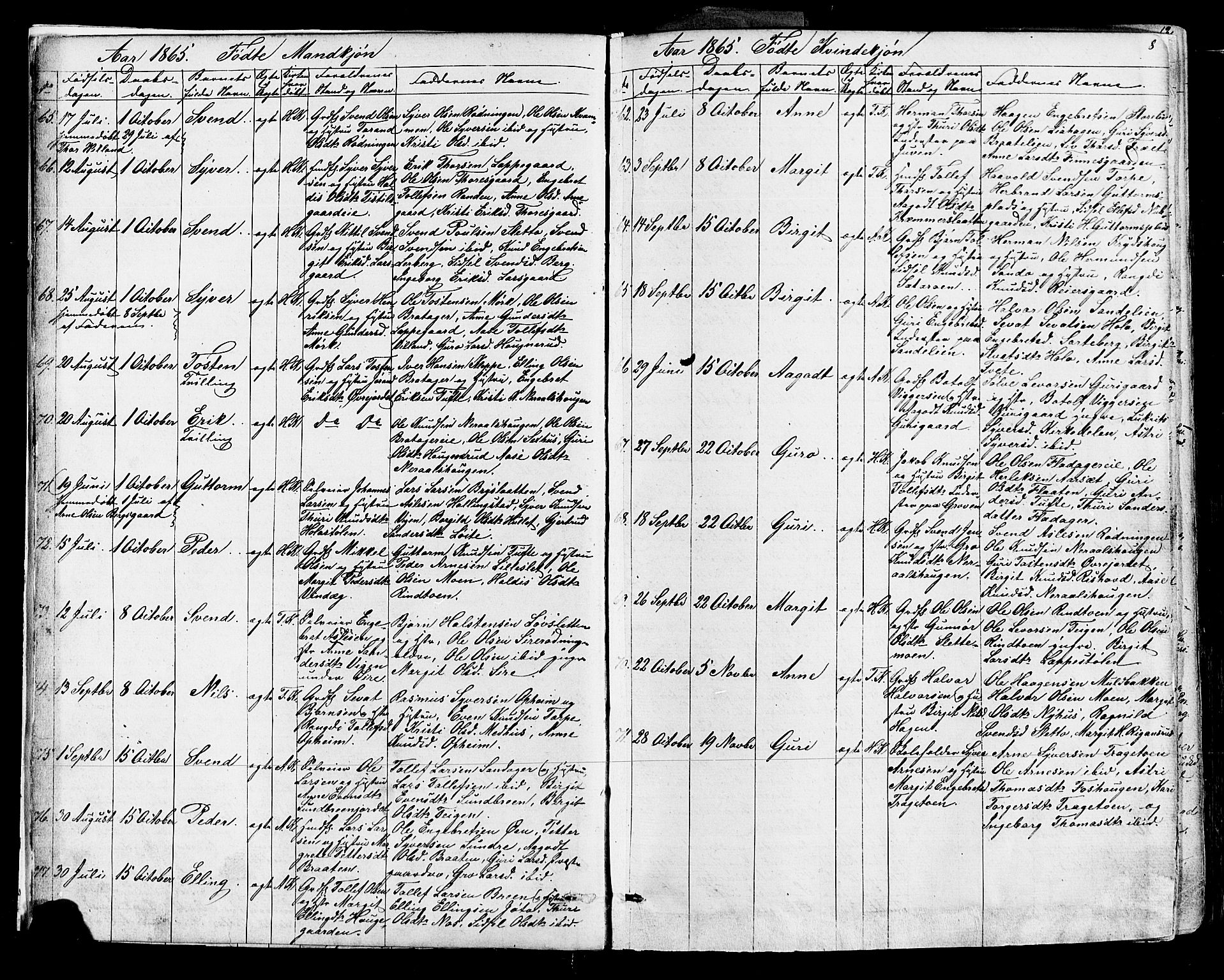 Ål kirkebøker, AV/SAKO-A-249/F/Fa/L0007: Parish register (official) no. I 7, 1865-1881, p. 8