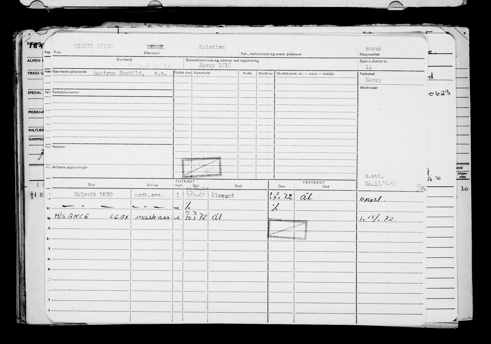 Direktoratet for sjømenn, AV/RA-S-3545/G/Gb/L0209: Hovedkort, 1922, p. 283