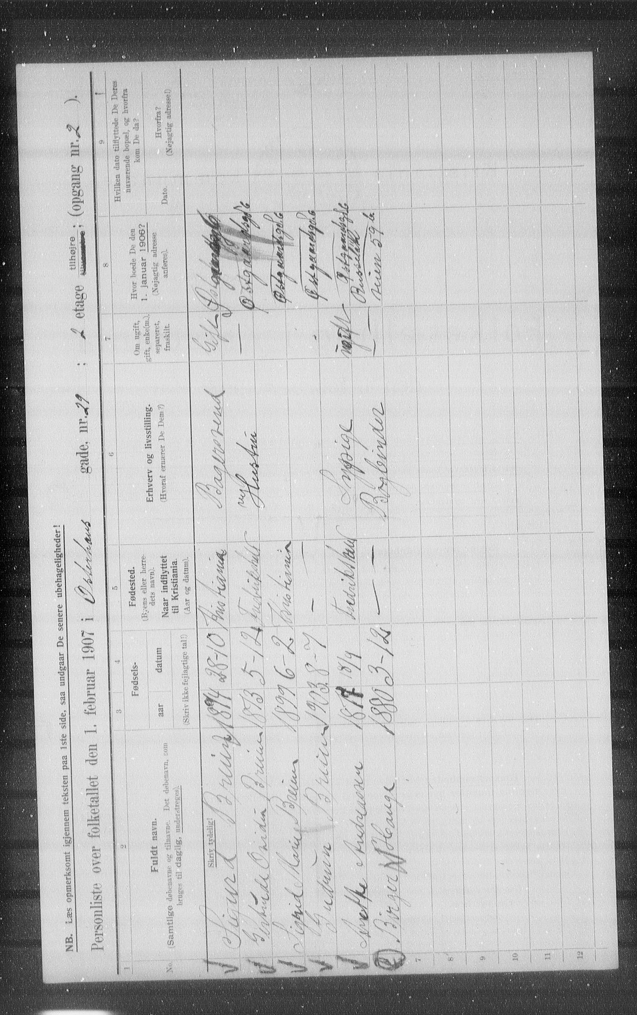 OBA, Municipal Census 1907 for Kristiania, 1907, p. 39798