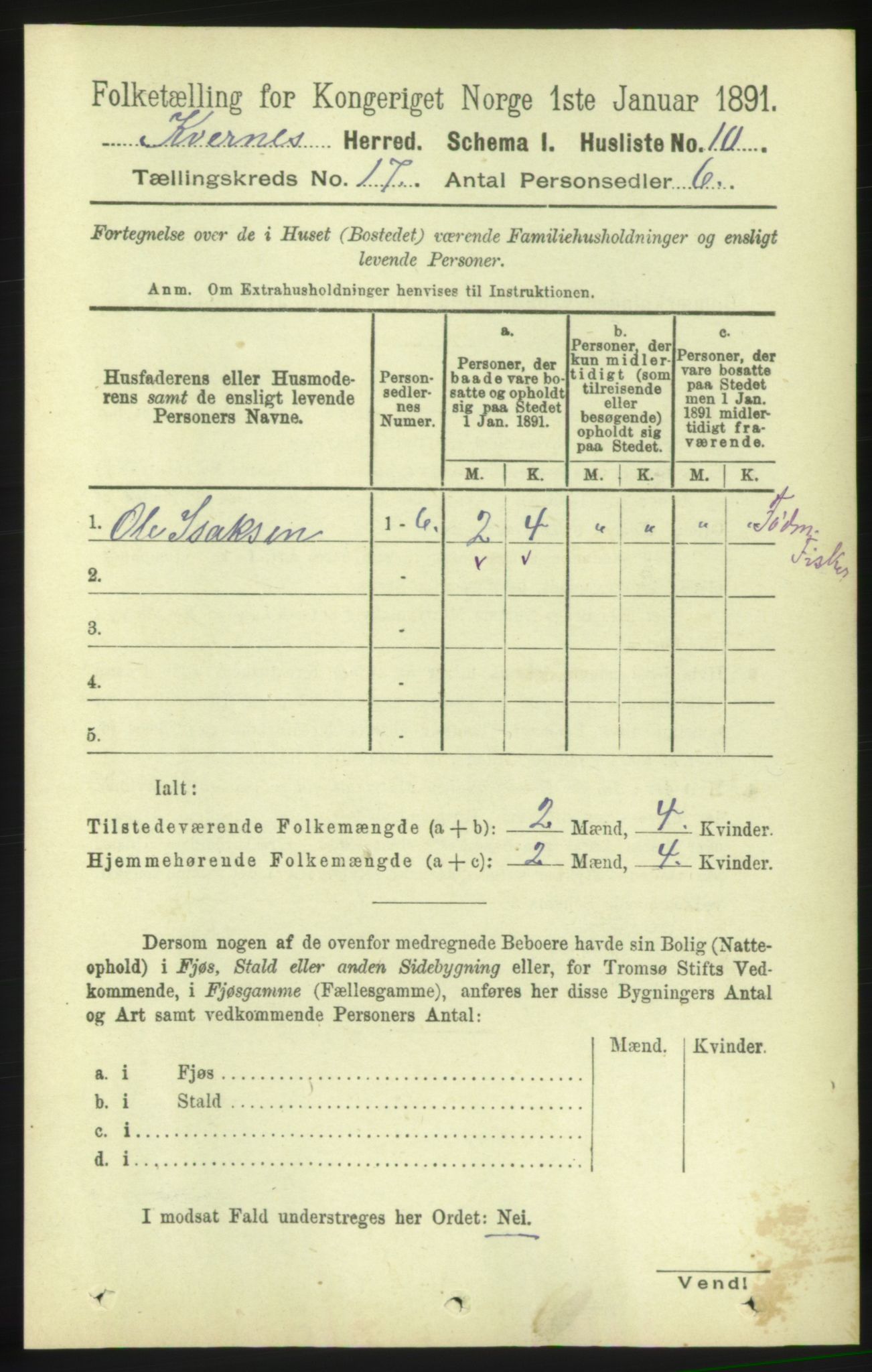 RA, 1891 census for 1553 Kvernes, 1891, p. 7079