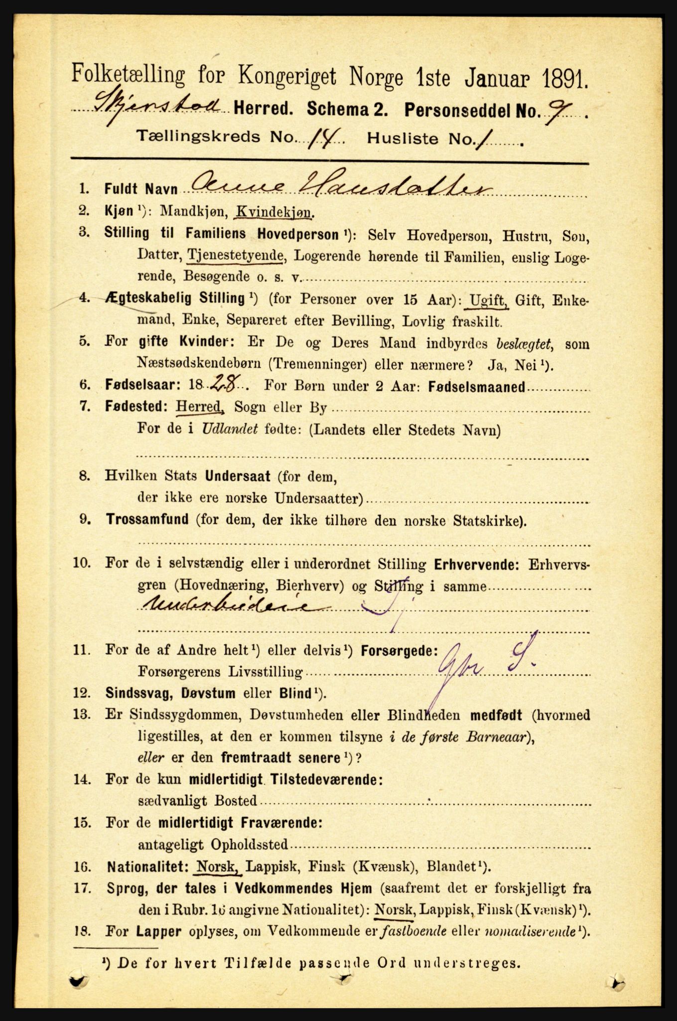 RA, 1891 census for 1842 Skjerstad, 1891, p. 5024