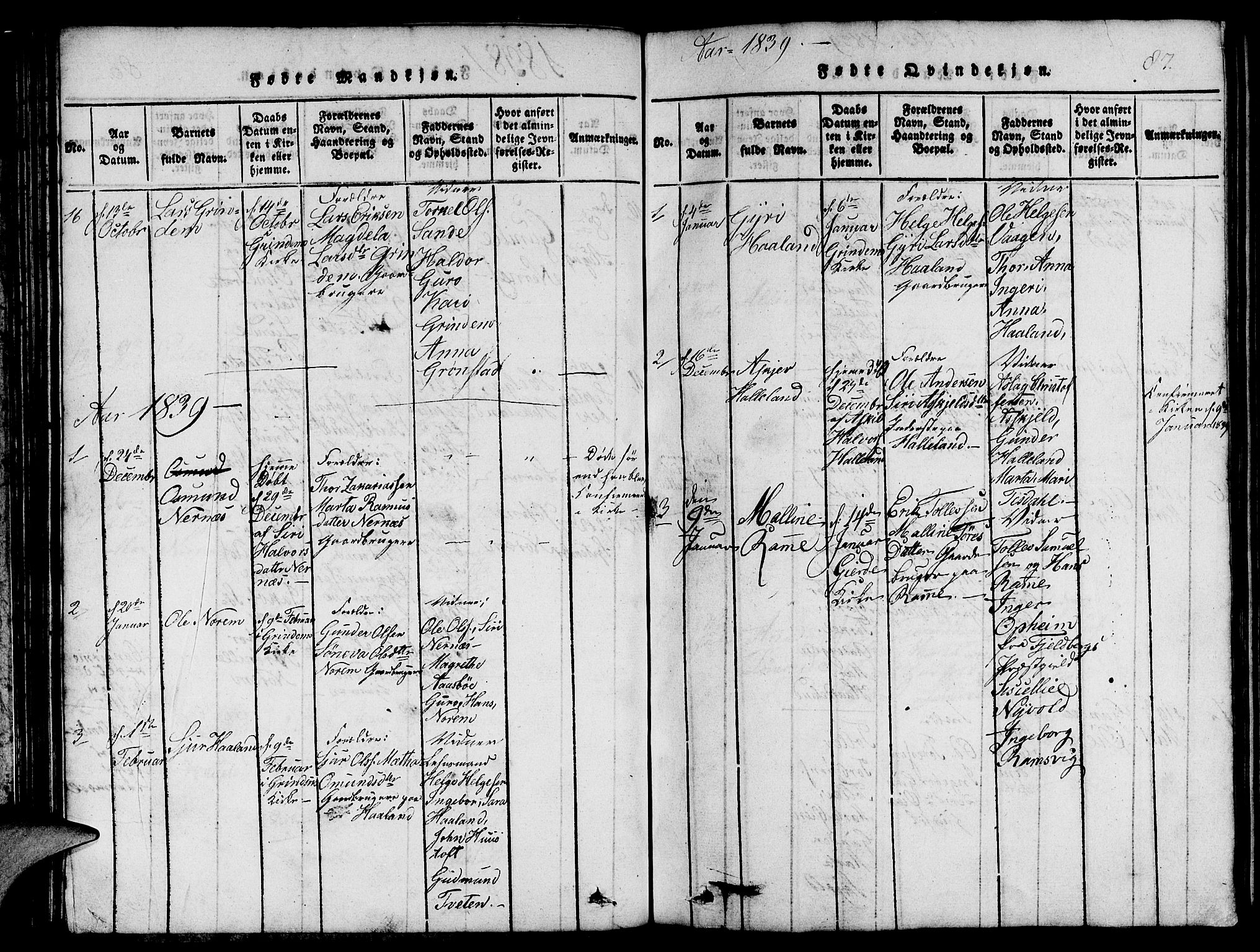 Etne sokneprestembete, SAB/A-75001/H/Hab: Parish register (copy) no. C 1, 1816-1841, p. 87
