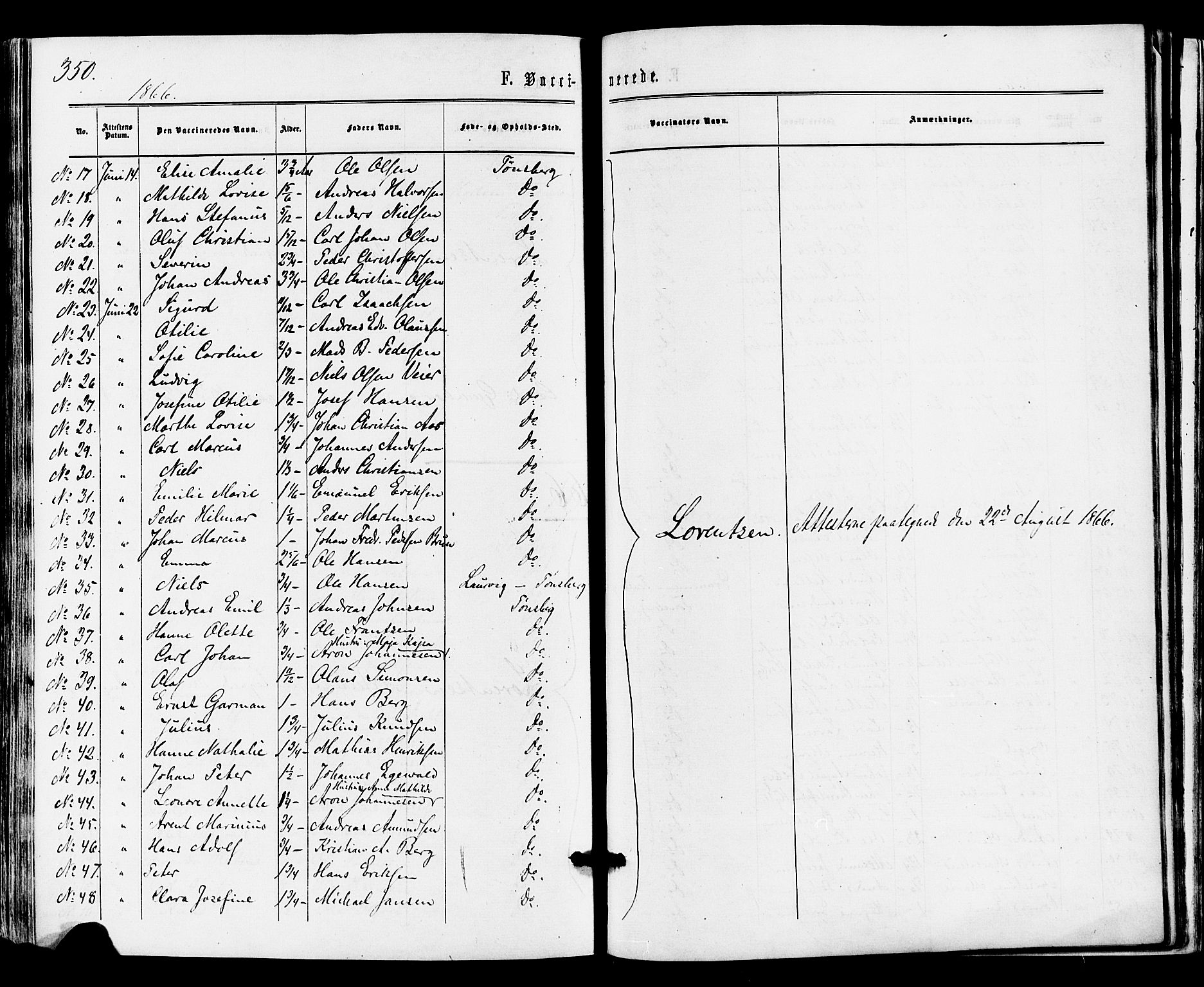 Tønsberg kirkebøker, AV/SAKO-A-330/F/Fa/L0009: Parish register (official) no. I 9, 1865-1873, p. 350