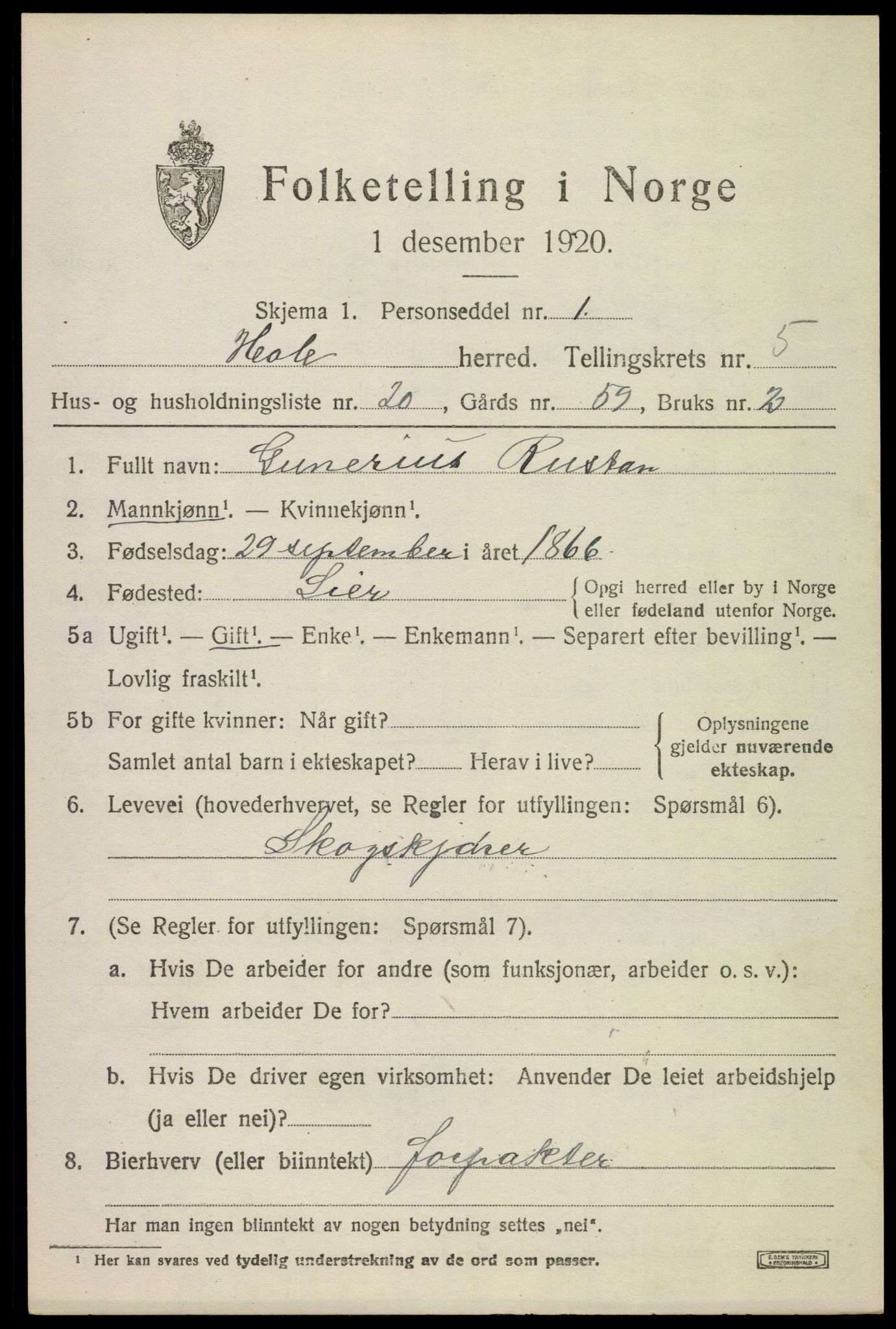 SAKO, 1920 census for Hole, 1920, p. 3537