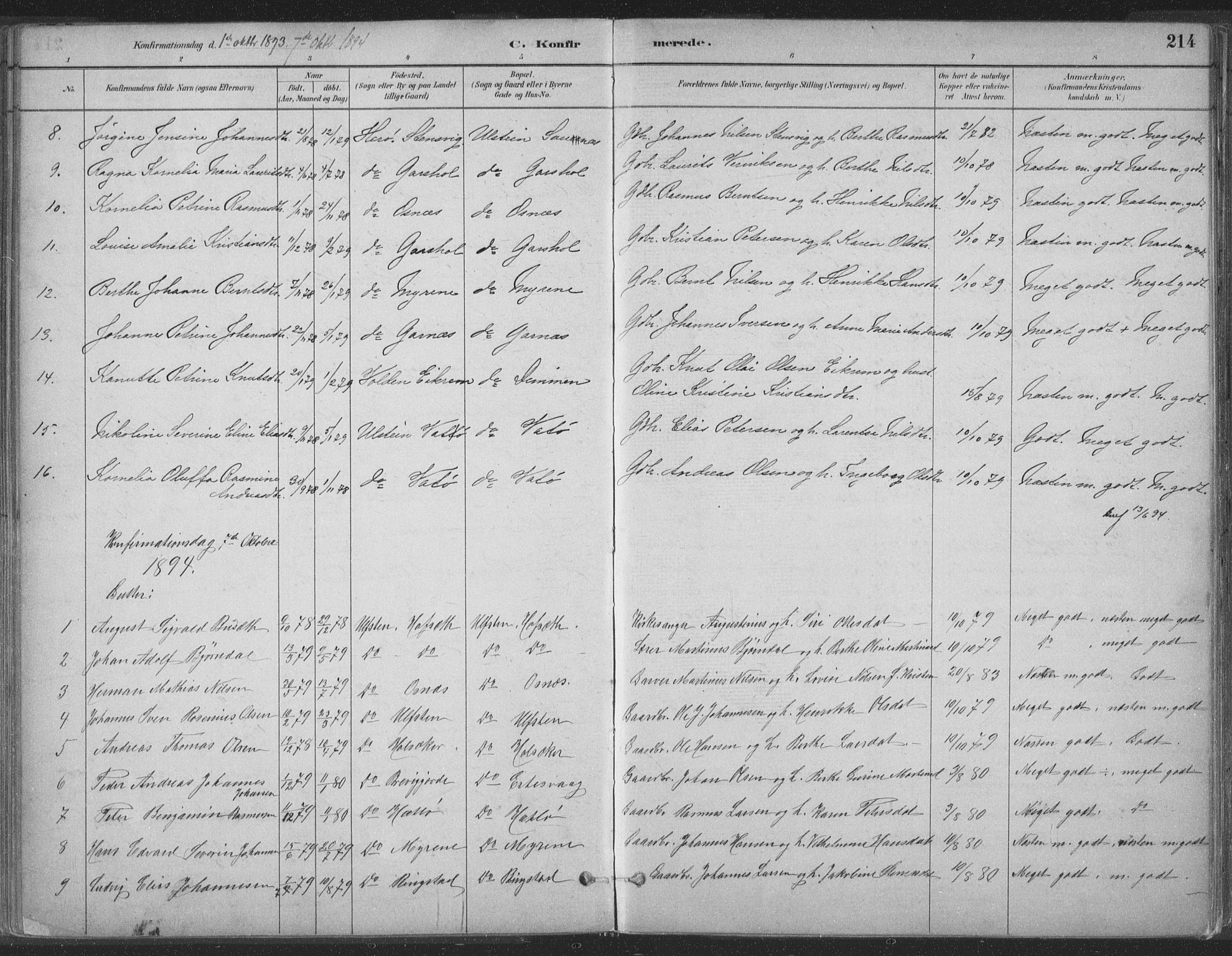 Ministerialprotokoller, klokkerbøker og fødselsregistre - Møre og Romsdal, SAT/A-1454/509/L0106: Parish register (official) no. 509A04, 1883-1922, p. 214