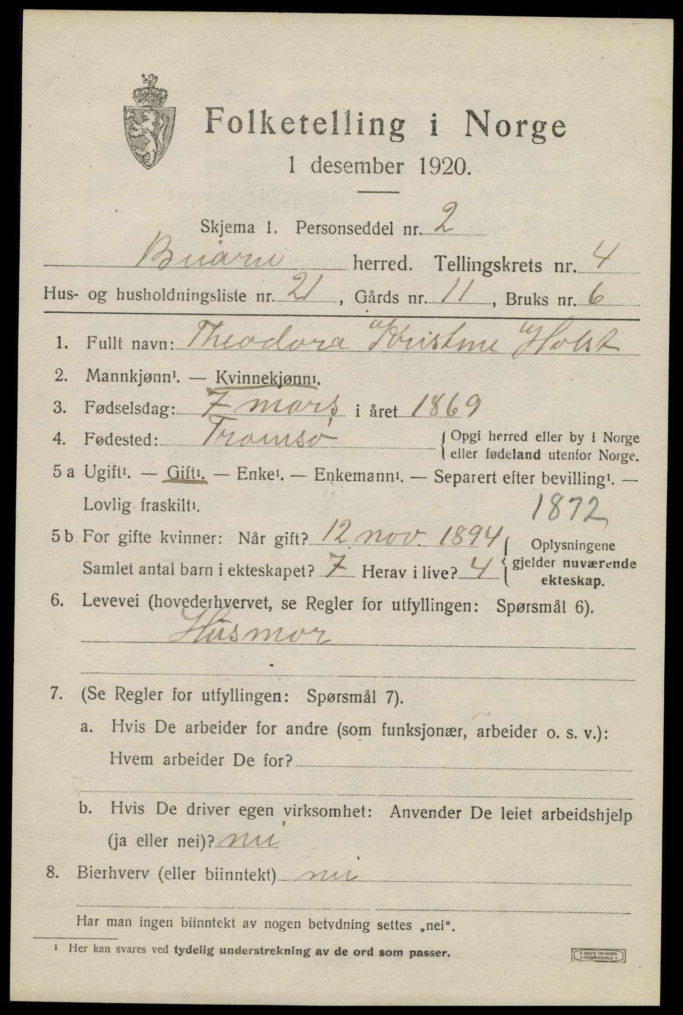 SAT, 1920 census for Beiarn, 1920, p. 1920