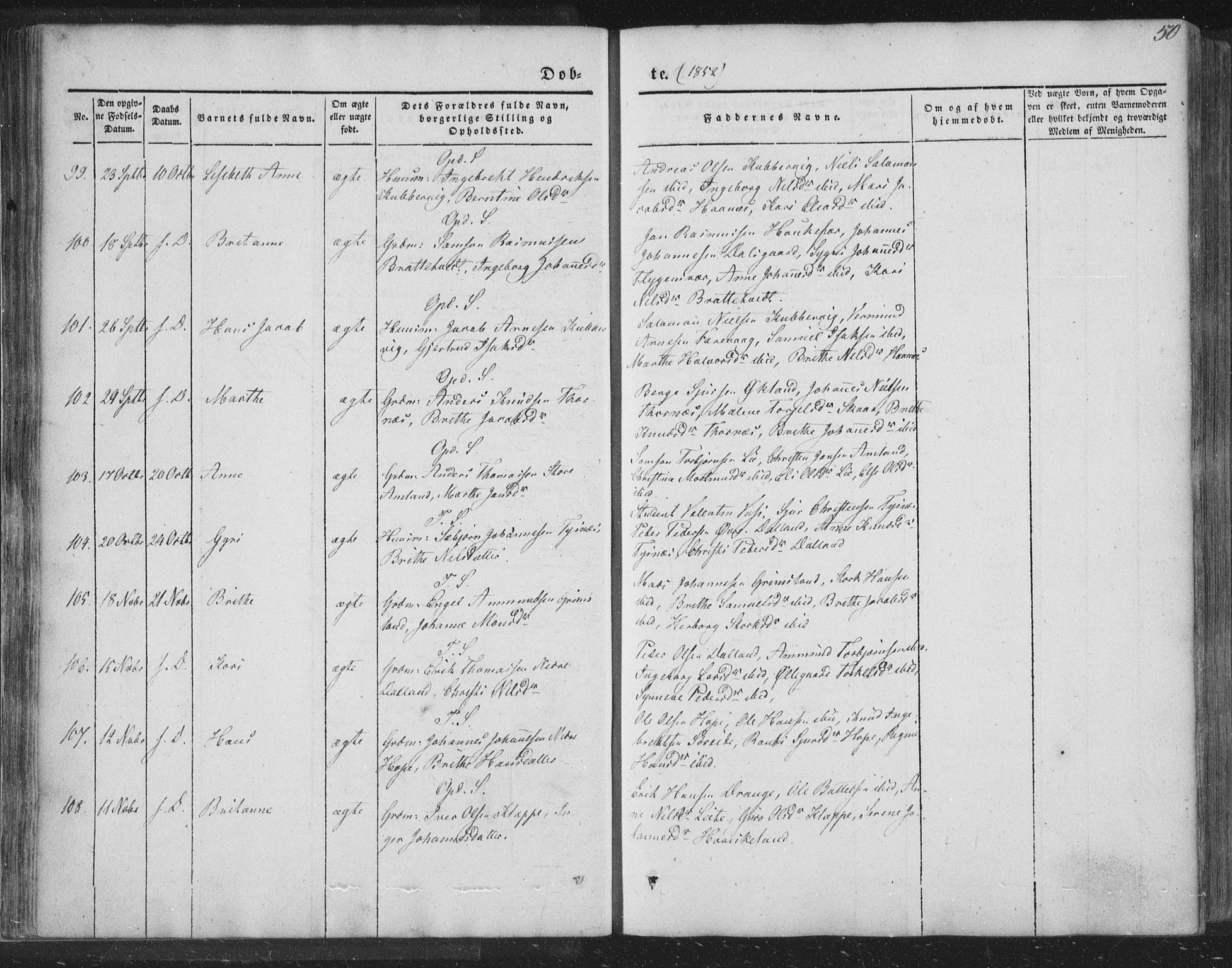 Tysnes sokneprestembete, AV/SAB-A-78601/H/Haa: Parish register (official) no. A 10, 1848-1859, p. 50