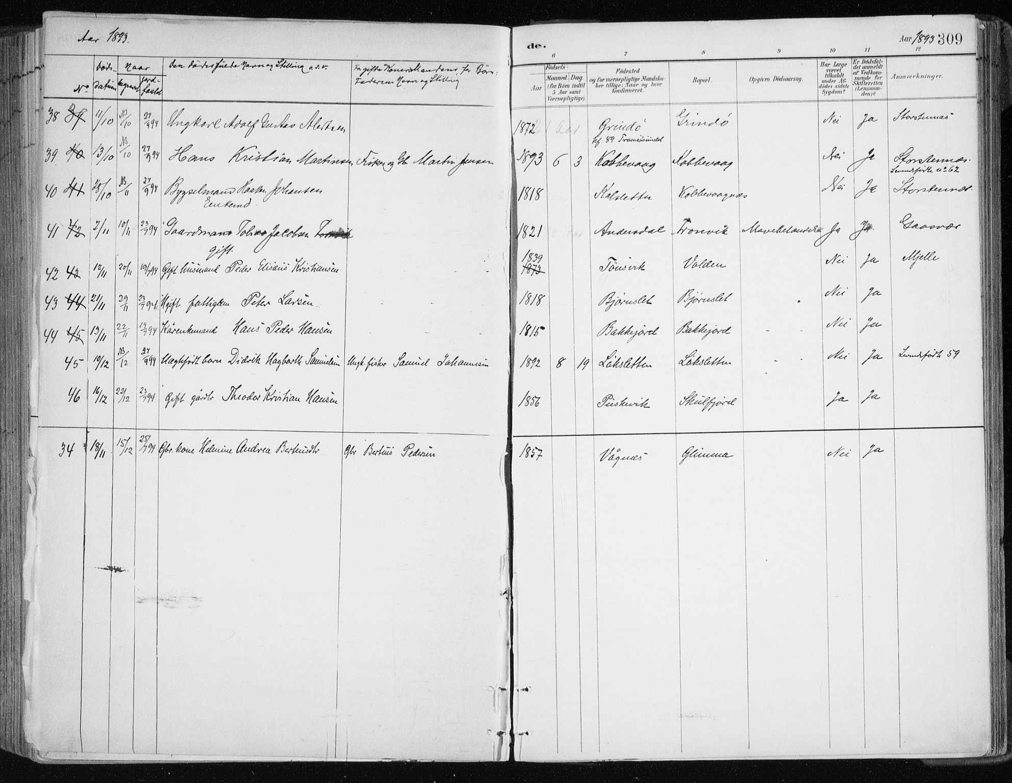 Tromsøysund sokneprestkontor, SATØ/S-1304/G/Ga/L0005kirke: Parish register (official) no. 5, 1888-1896, p. 309