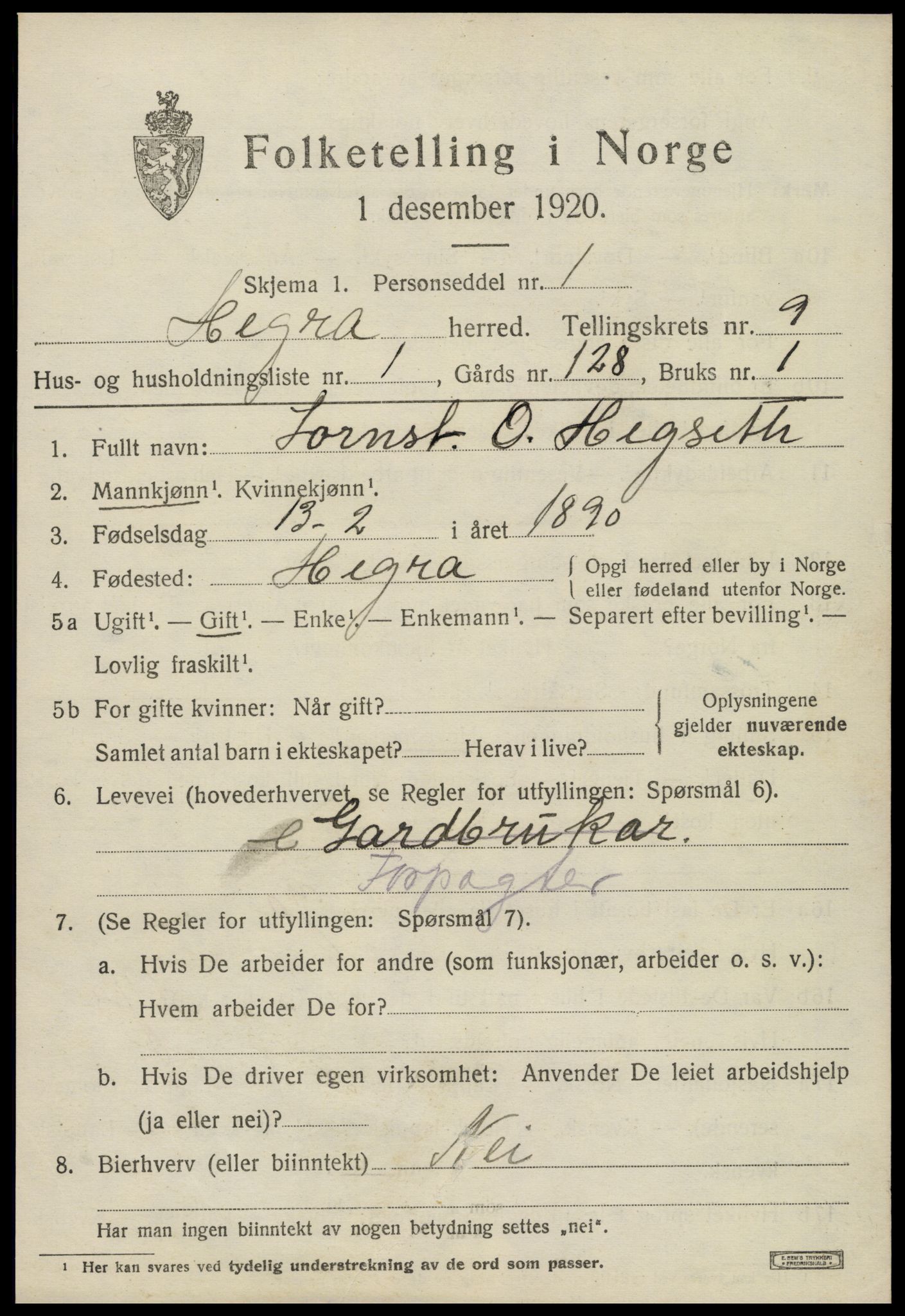 SAT, 1920 census for Hegra, 1920, p. 5976