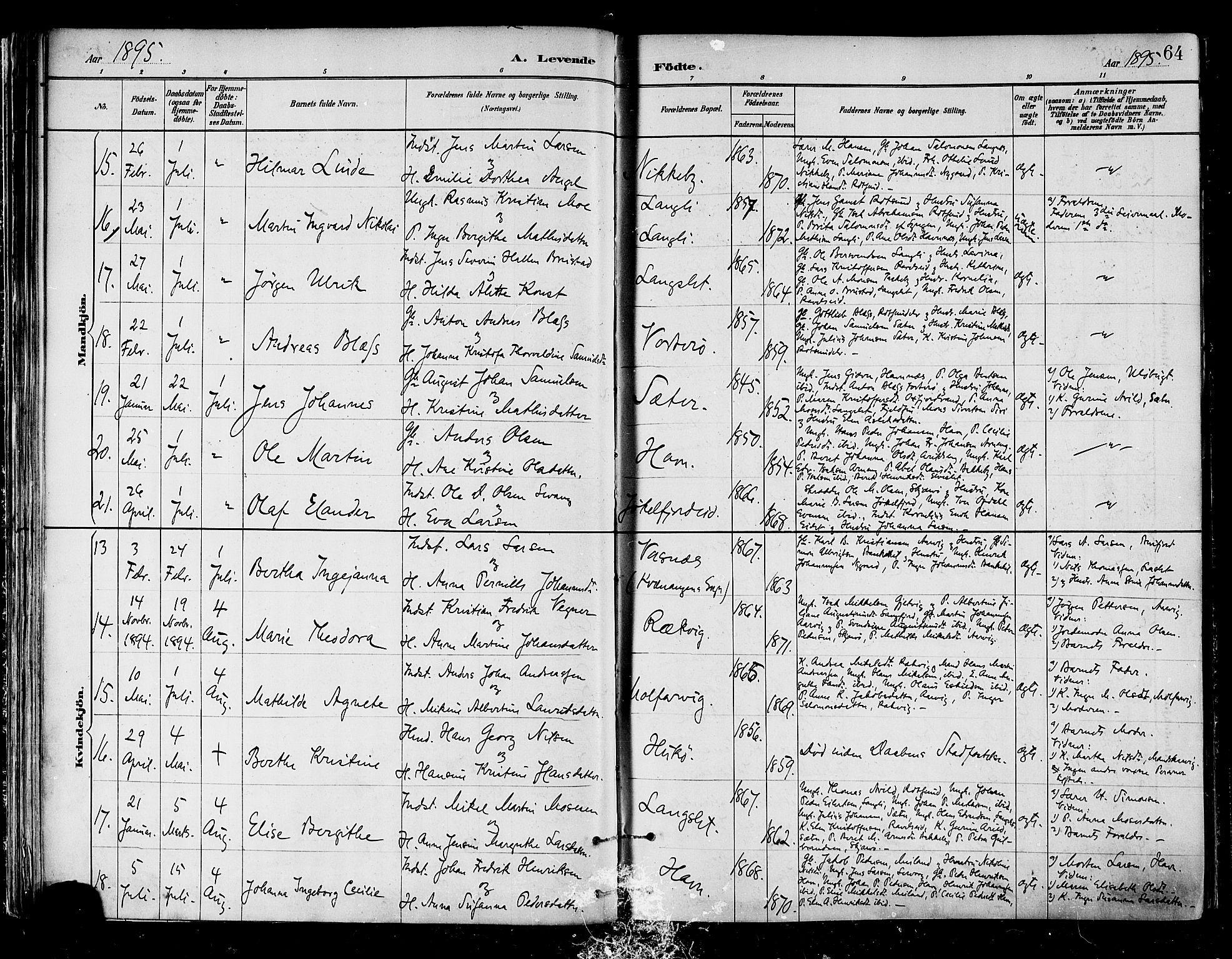 Skjervøy sokneprestkontor, AV/SATØ-S-1300/H/Ha/Haa/L0010kirke: Parish register (official) no. 10, 1887-1898, p. 64