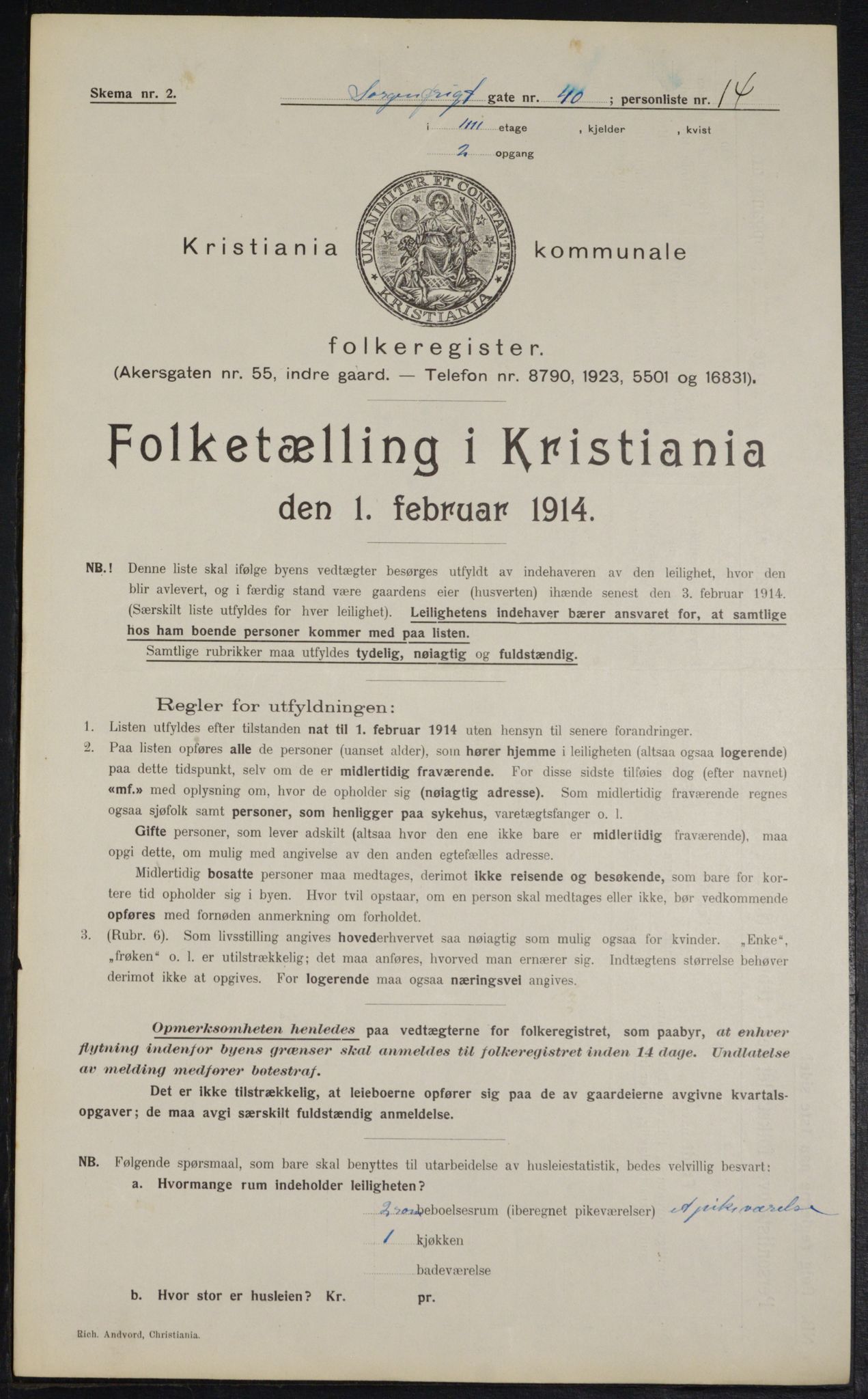 OBA, Municipal Census 1914 for Kristiania, 1914, p. 100314