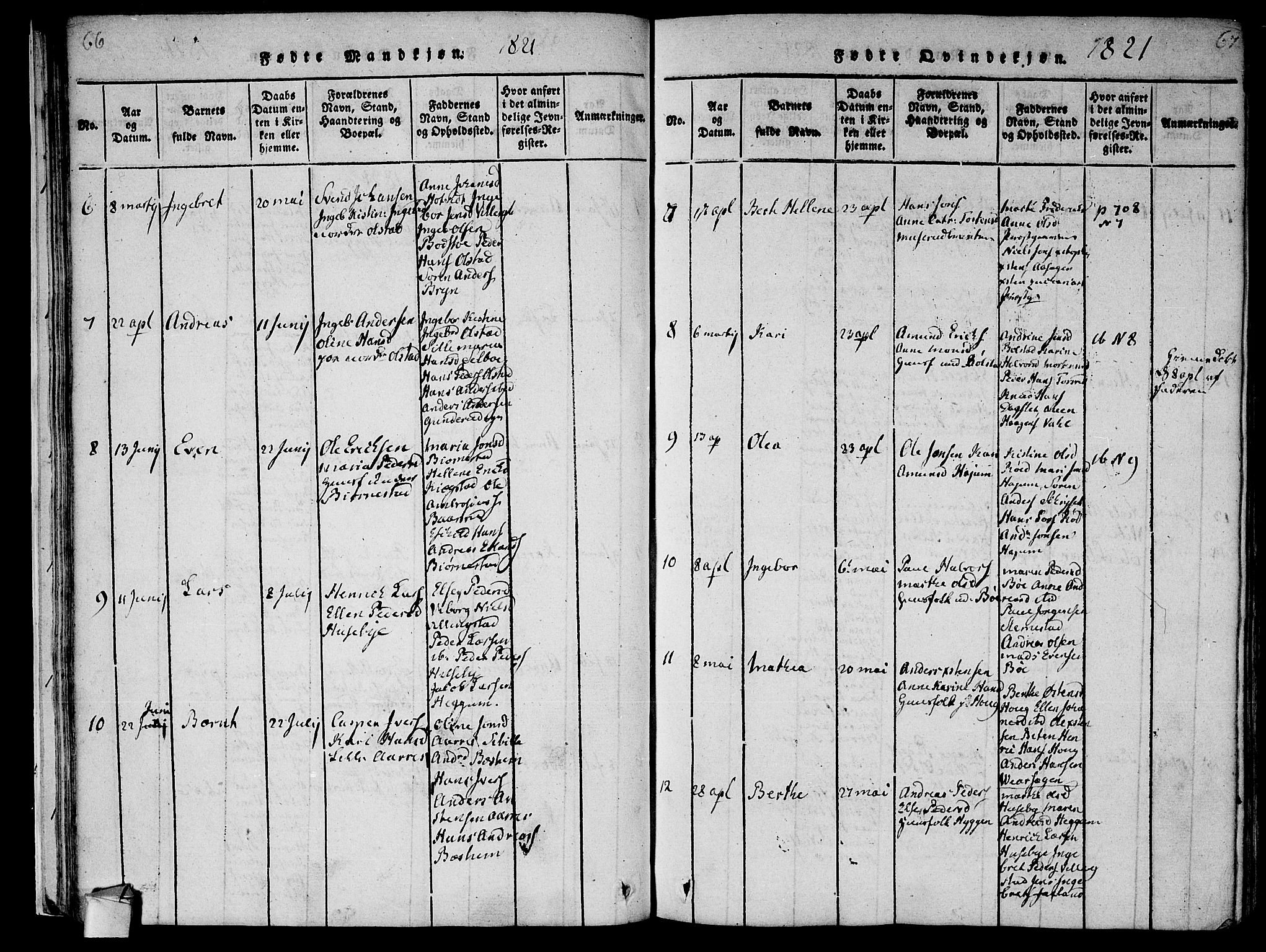 Røyken kirkebøker, AV/SAKO-A-241/F/Fa/L0004: Parish register (official) no. 4, 1814-1832, p. 66-67