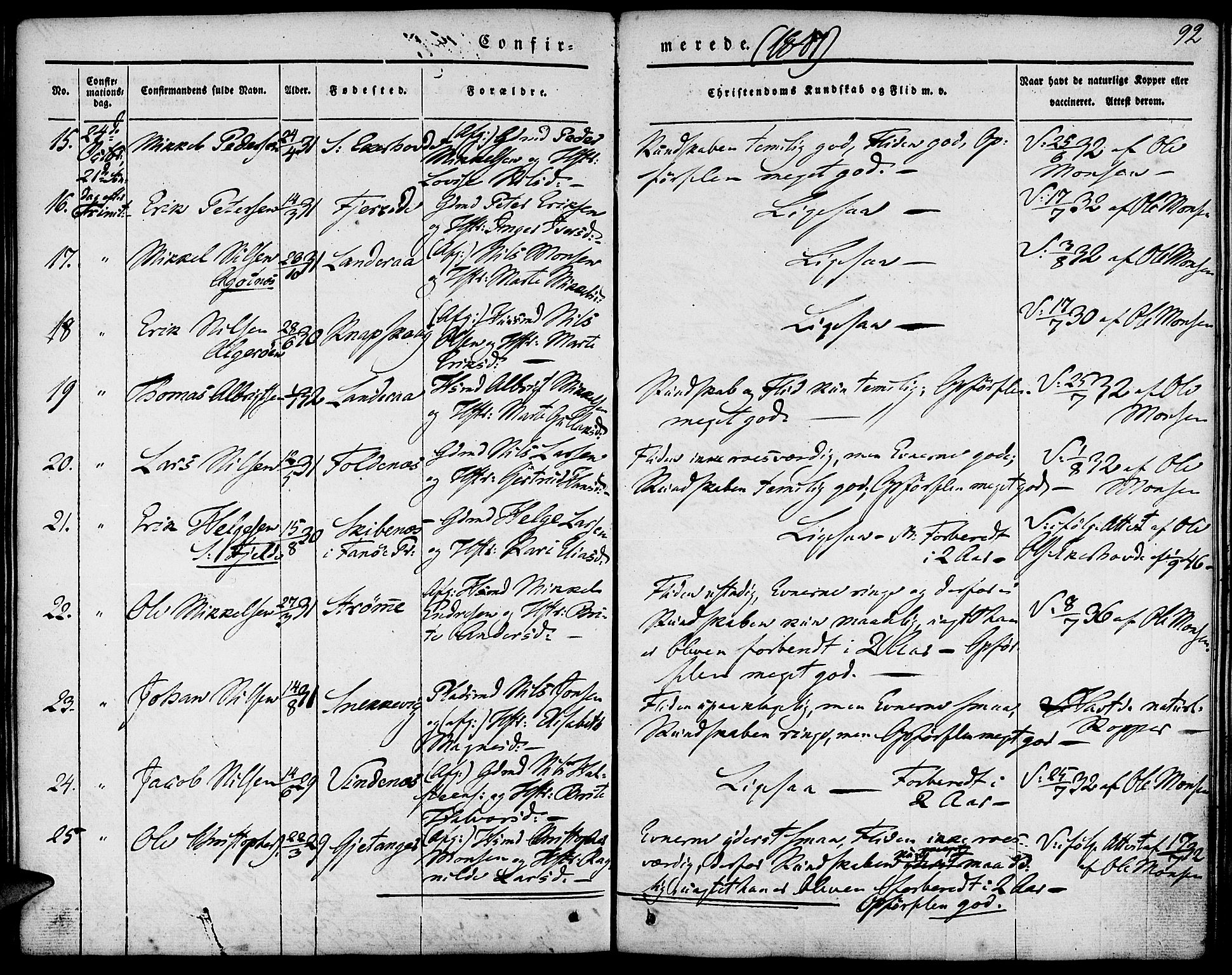 Fjell sokneprestembete, SAB/A-75301/H/Haa: Parish register (official) no. A 1, 1835-1850, p. 92
