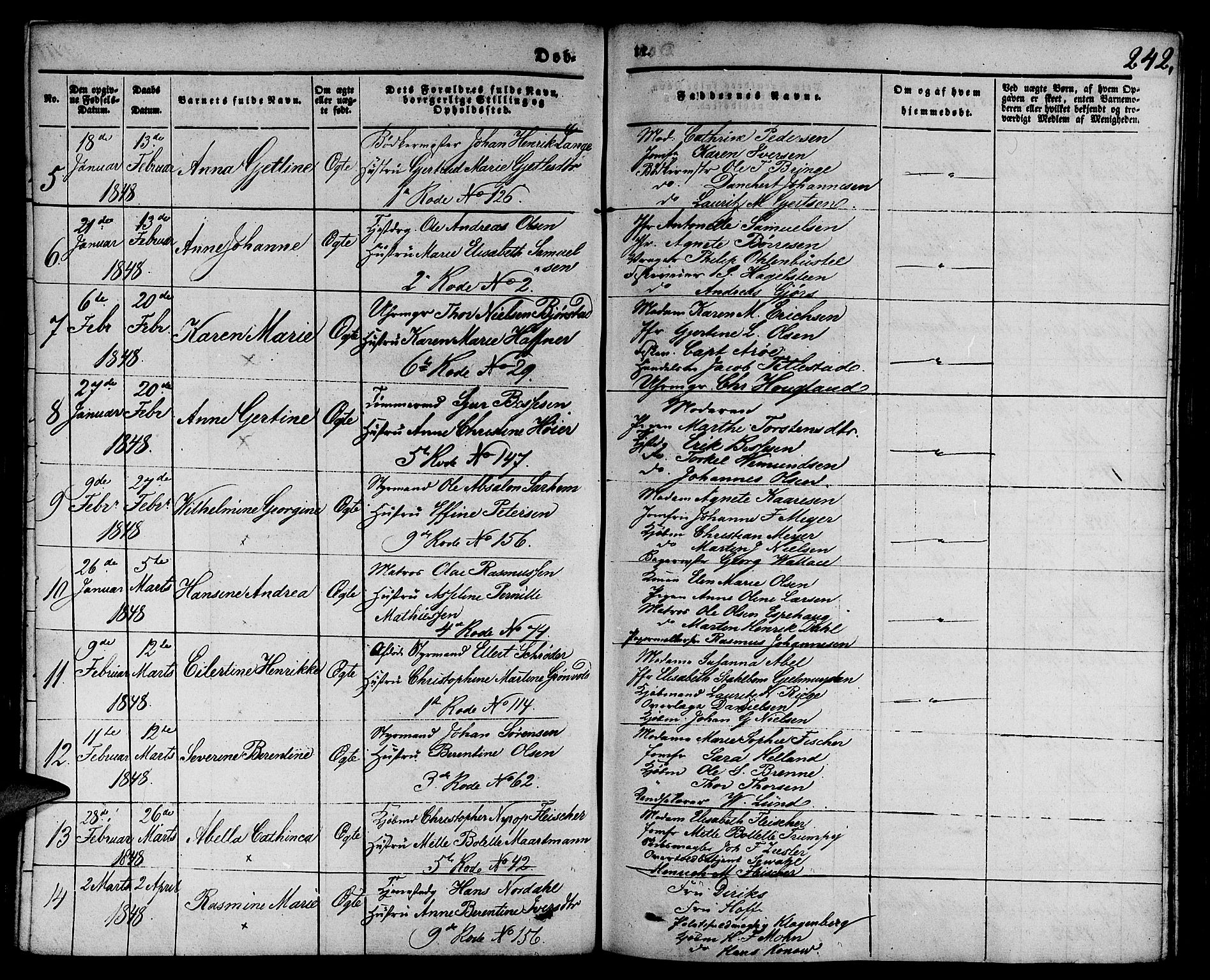 Nykirken Sokneprestembete, SAB/A-77101/H/Hab: Parish register (copy) no. B 1, 1842-1858, p. 242