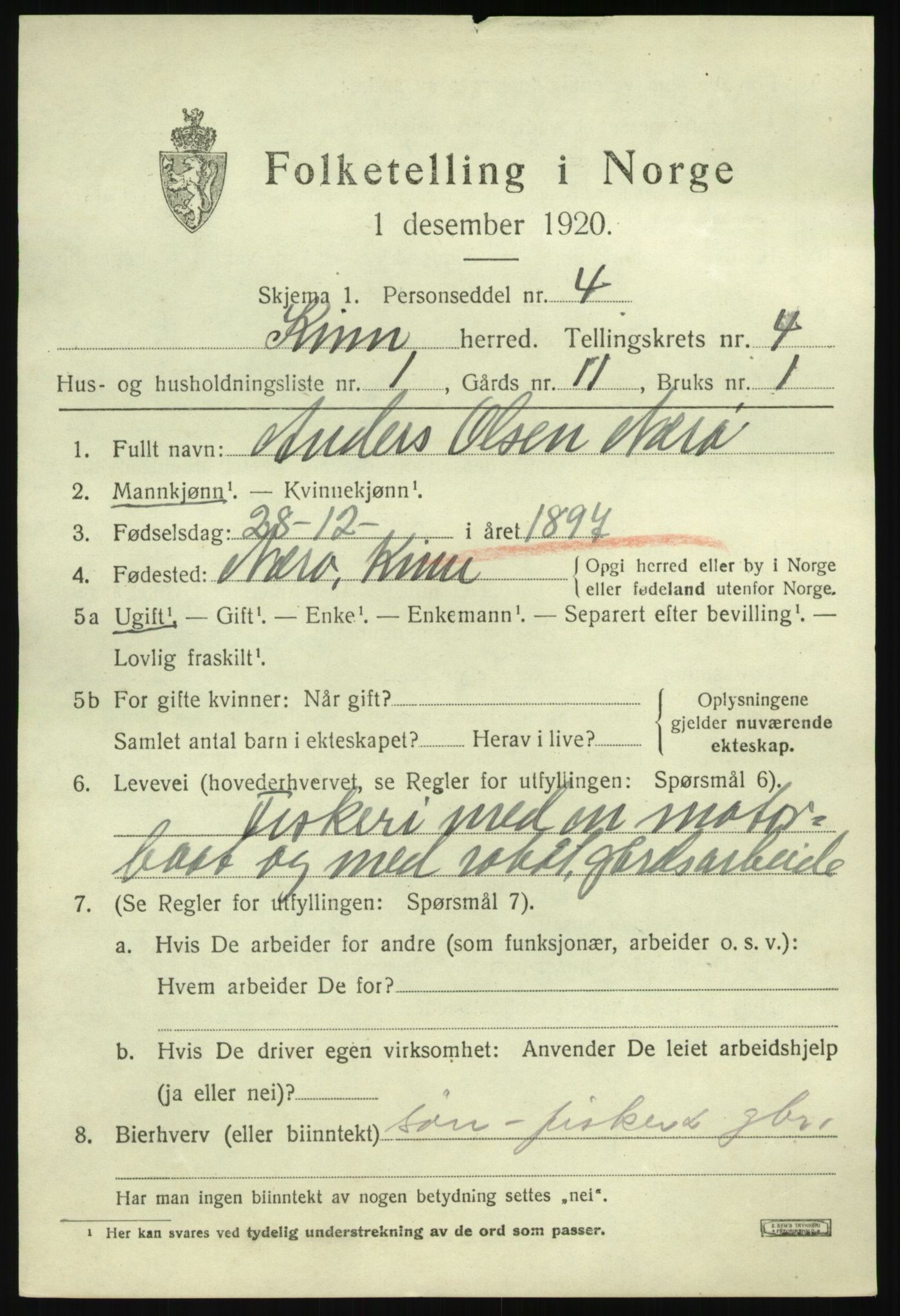 SAB, 1920 census for Kinn, 1920, p. 2549