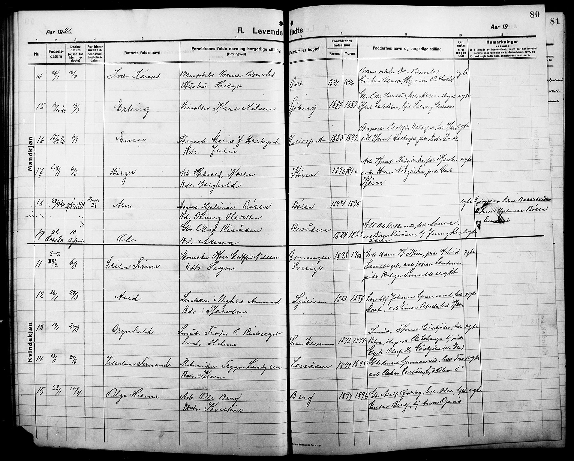 Våler prestekontor, Hedmark, SAH/PREST-040/H/Ha/Hab/L0003: Parish register (copy) no. 3, 1914-1921, p. 80