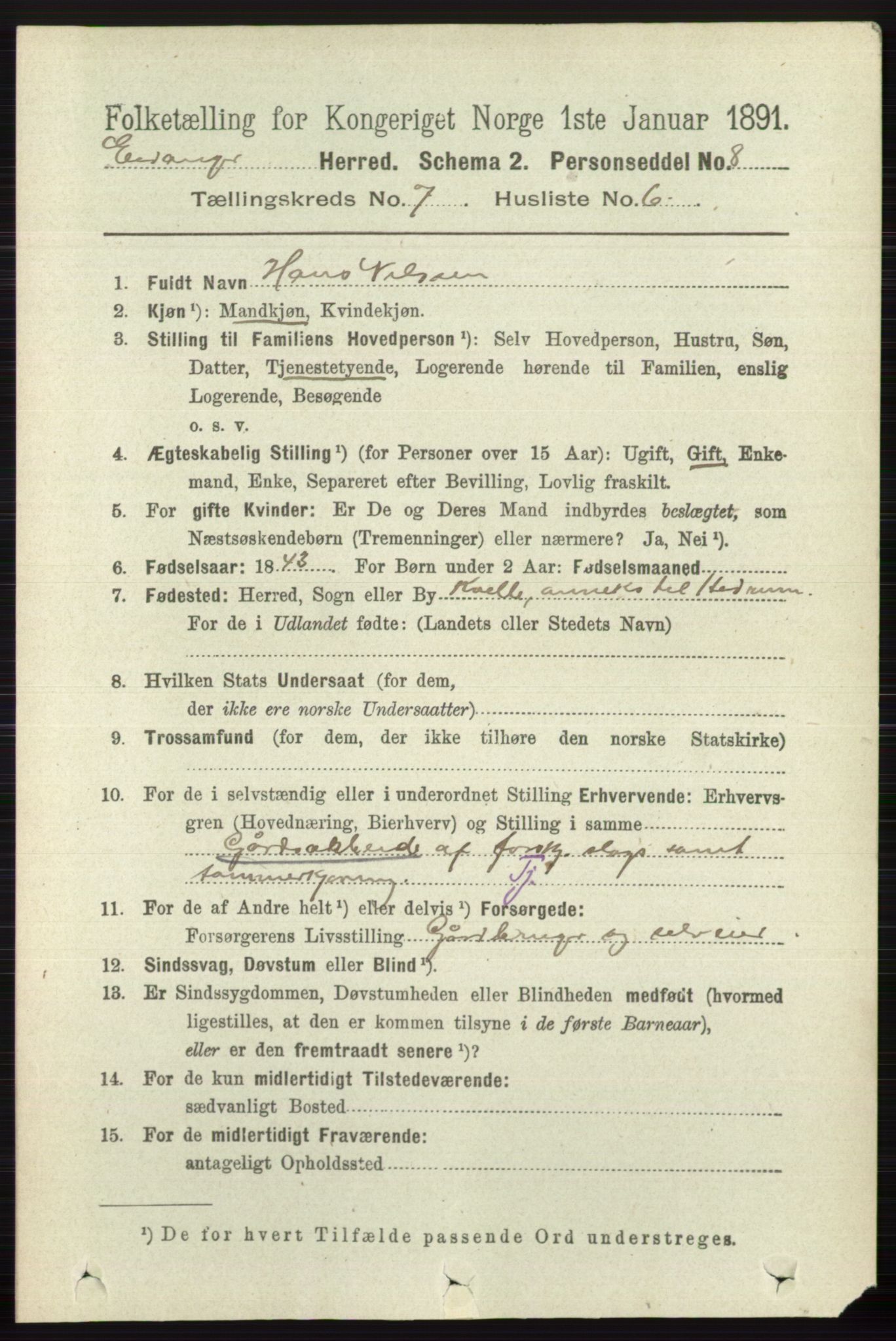 RA, 1891 census for 0813 Eidanger, 1891, p. 2778