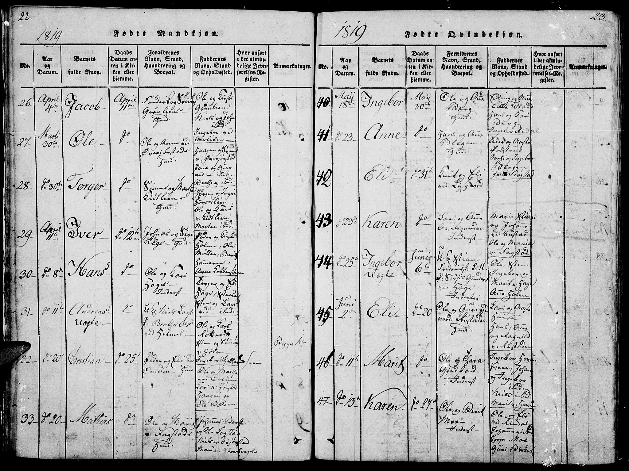 Fåberg prestekontor, AV/SAH-PREST-086/H/Ha/Hab/L0004: Parish register (copy) no. 4, 1818-1837, p. 22-23