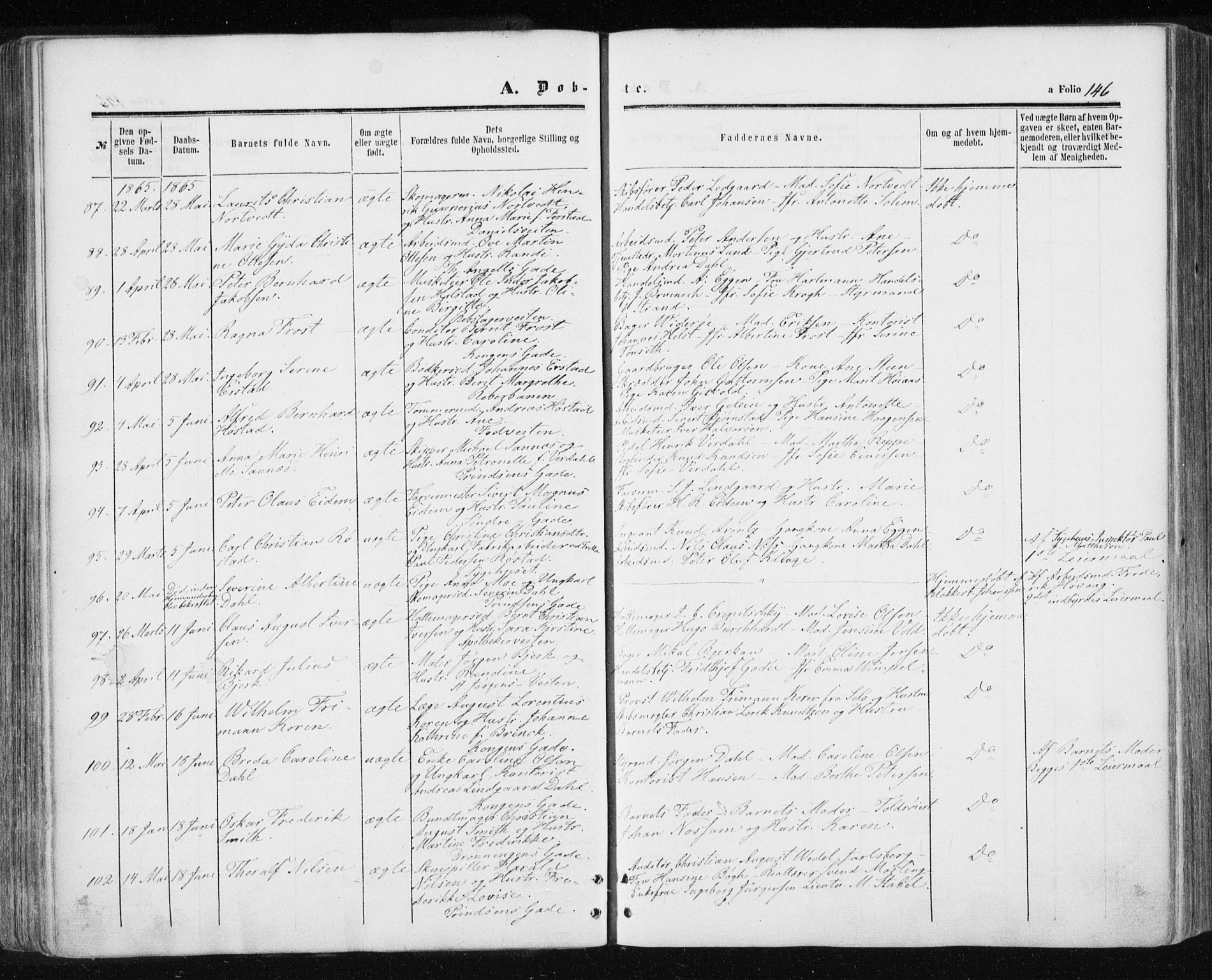 Ministerialprotokoller, klokkerbøker og fødselsregistre - Sør-Trøndelag, SAT/A-1456/601/L0053: Parish register (official) no. 601A21, 1857-1865, p. 146