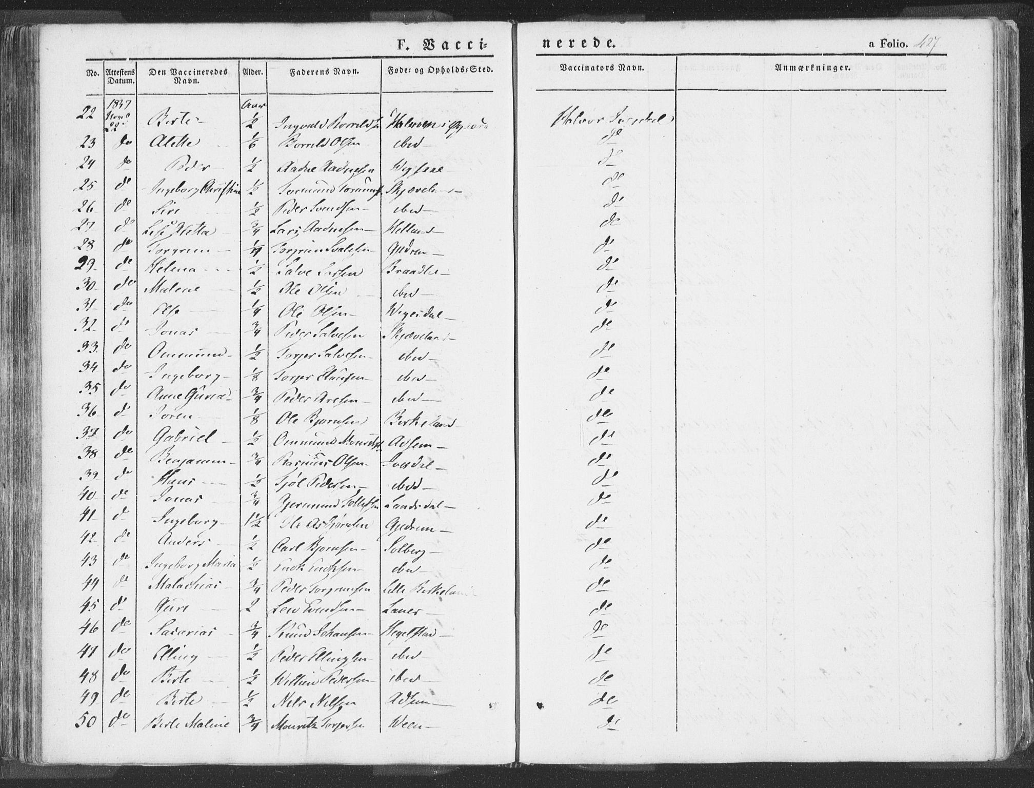 Helleland sokneprestkontor, AV/SAST-A-101810: Parish register (official) no. A 6.2, 1834-1863, p. 427