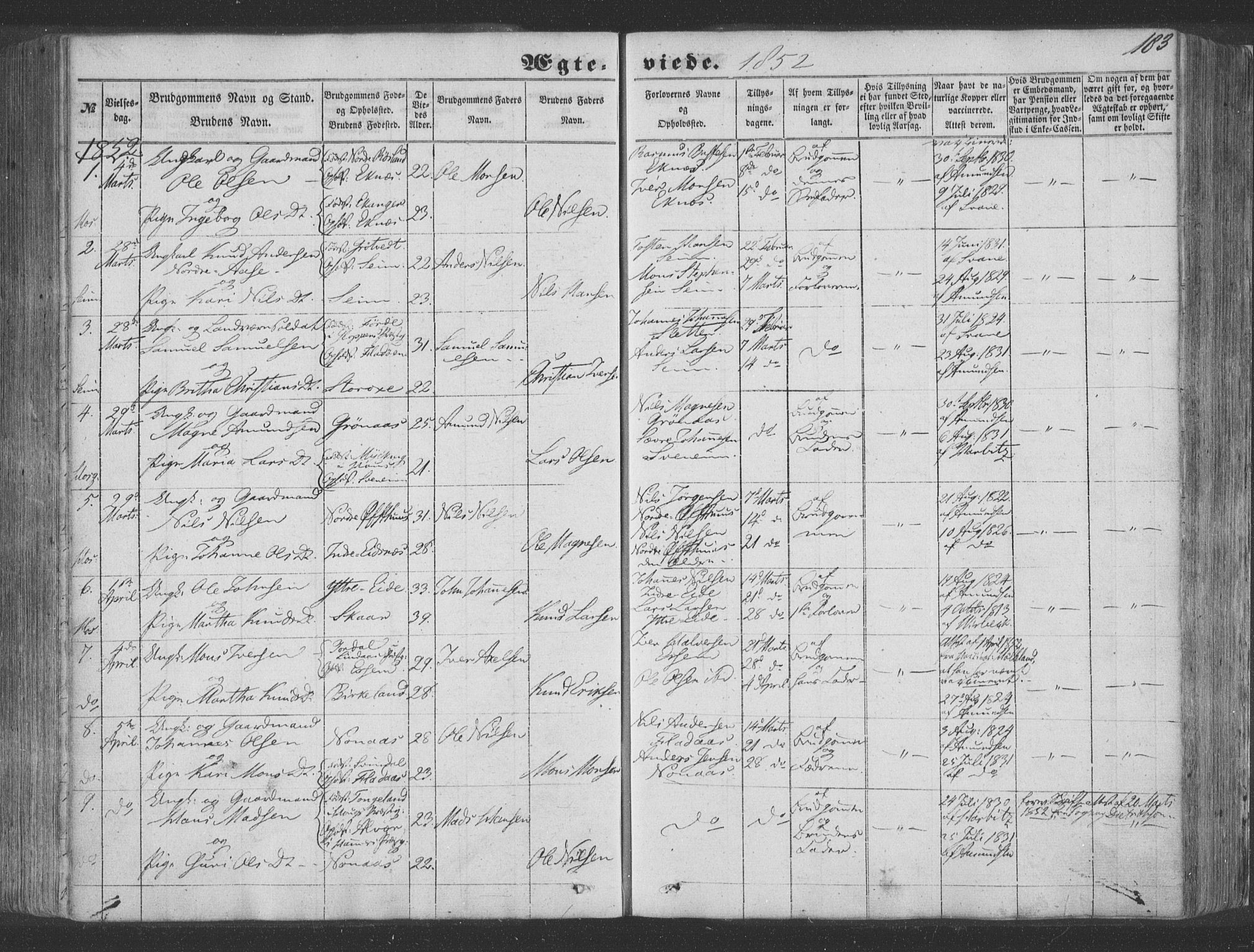 Hosanger sokneprestembete, SAB/A-75801/H/Haa: Parish register (official) no. A 8, 1849-1863, p. 183