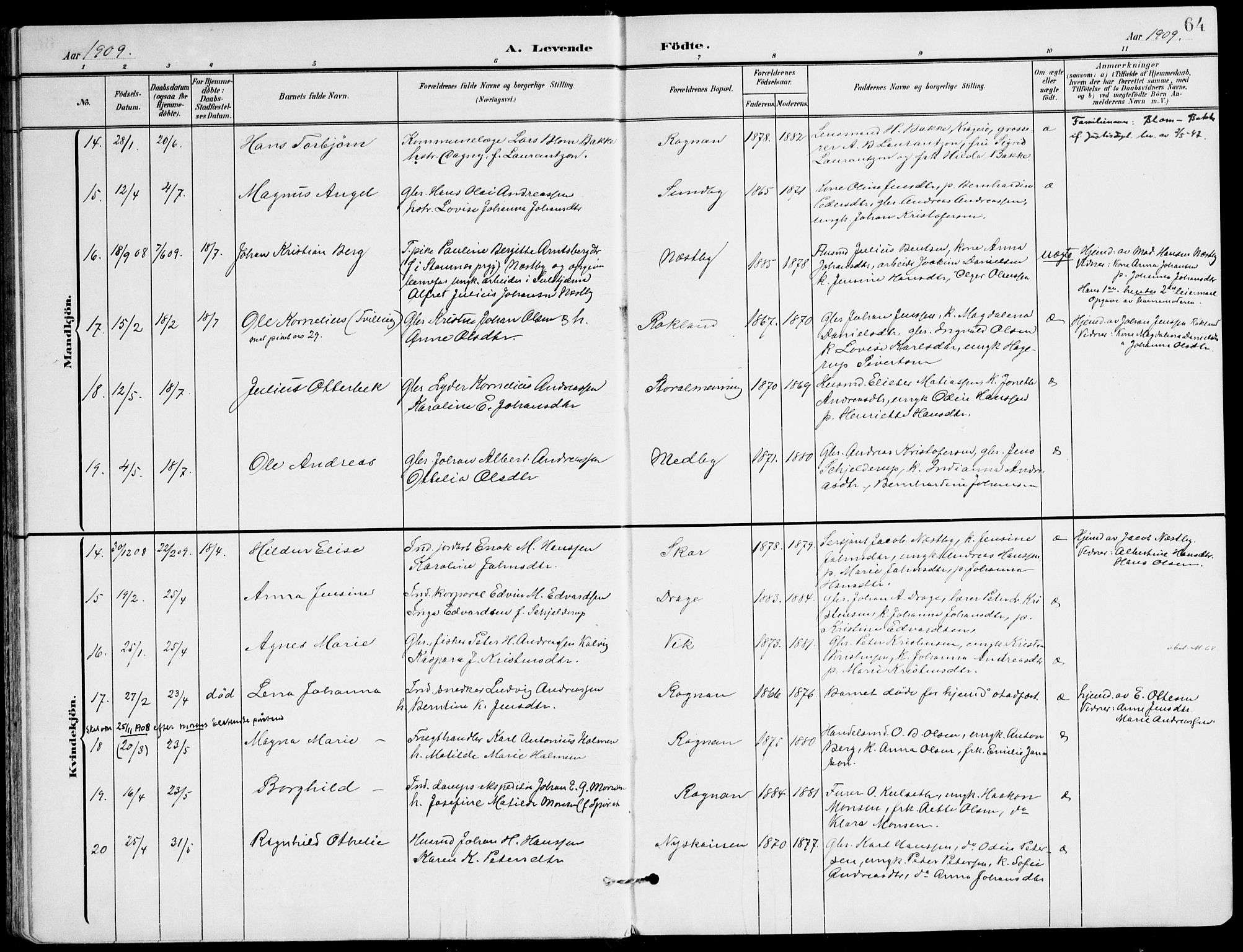 Ministerialprotokoller, klokkerbøker og fødselsregistre - Nordland, AV/SAT-A-1459/847/L0672: Parish register (official) no. 847A12, 1902-1919, p. 64