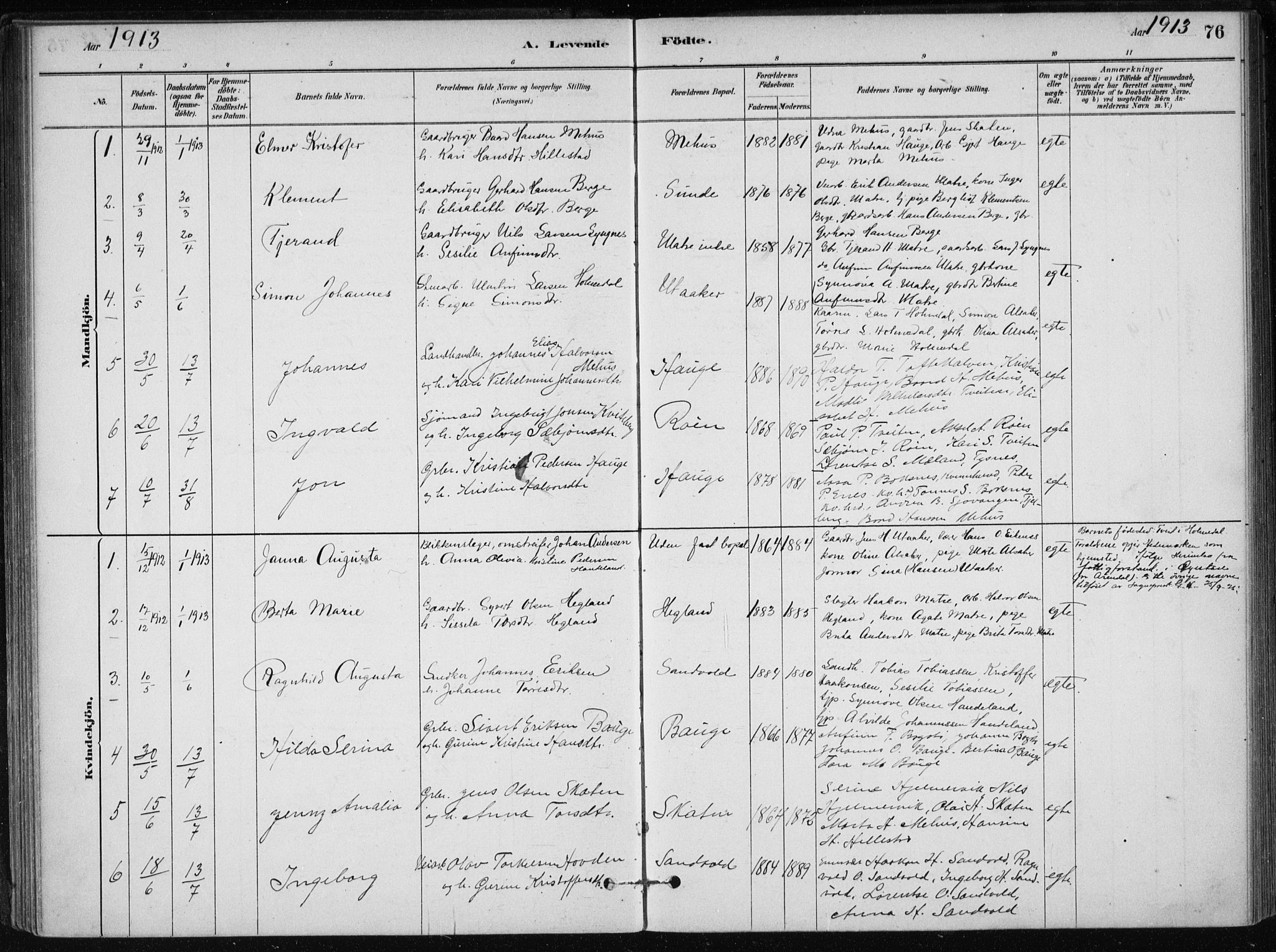 Skånevik sokneprestembete, AV/SAB-A-77801/H/Haa: Parish register (official) no. C  1, 1879-1917, p. 76