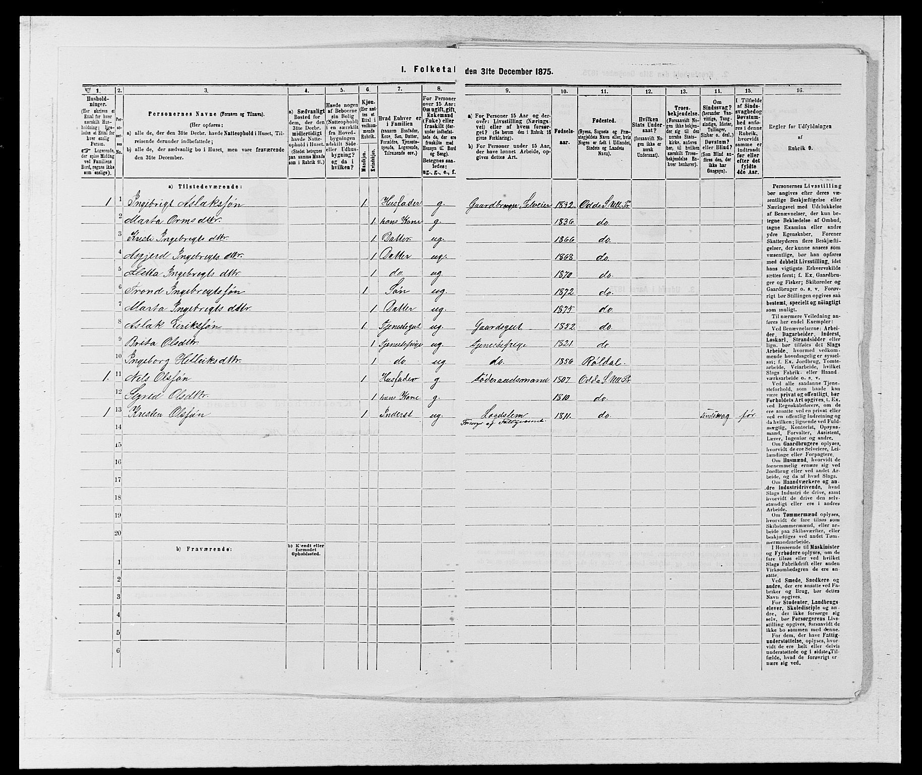 SAB, 1875 census for 1230P Ullensvang, 1875, p. 190