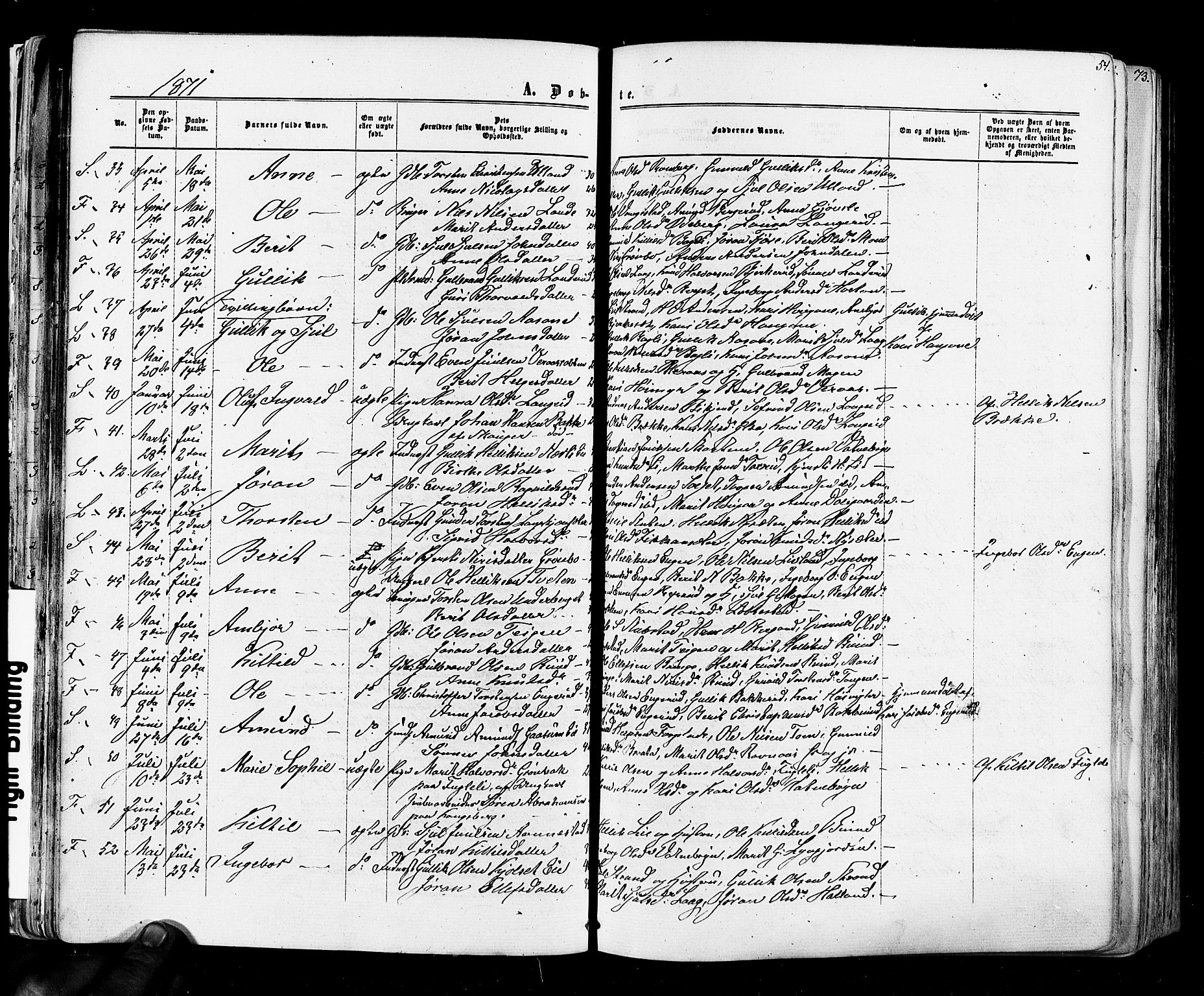 Flesberg kirkebøker, AV/SAKO-A-18/F/Fa/L0007: Parish register (official) no. I 7, 1861-1878, p. 54
