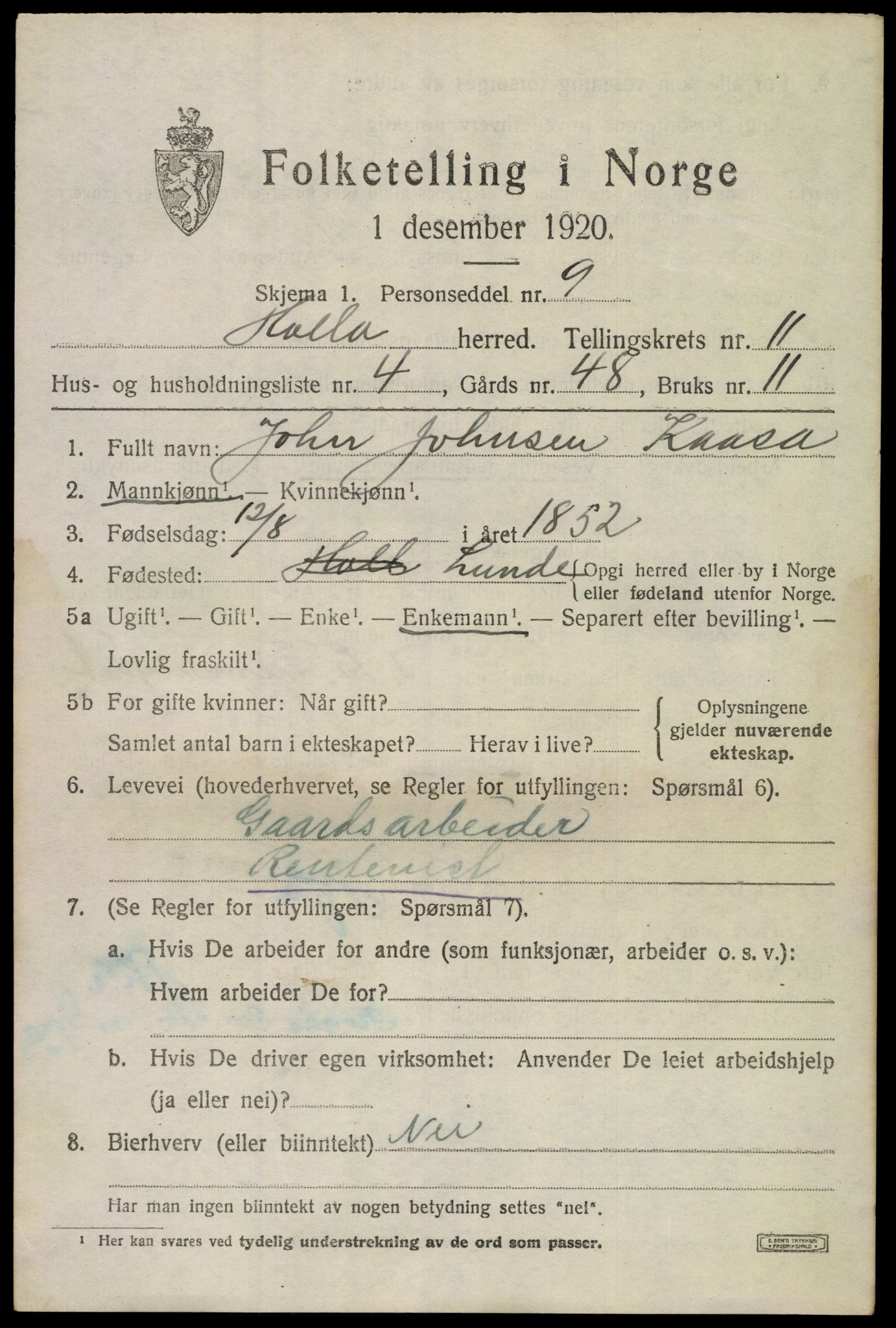 SAKO, 1920 census for Holla, 1920, p. 7159