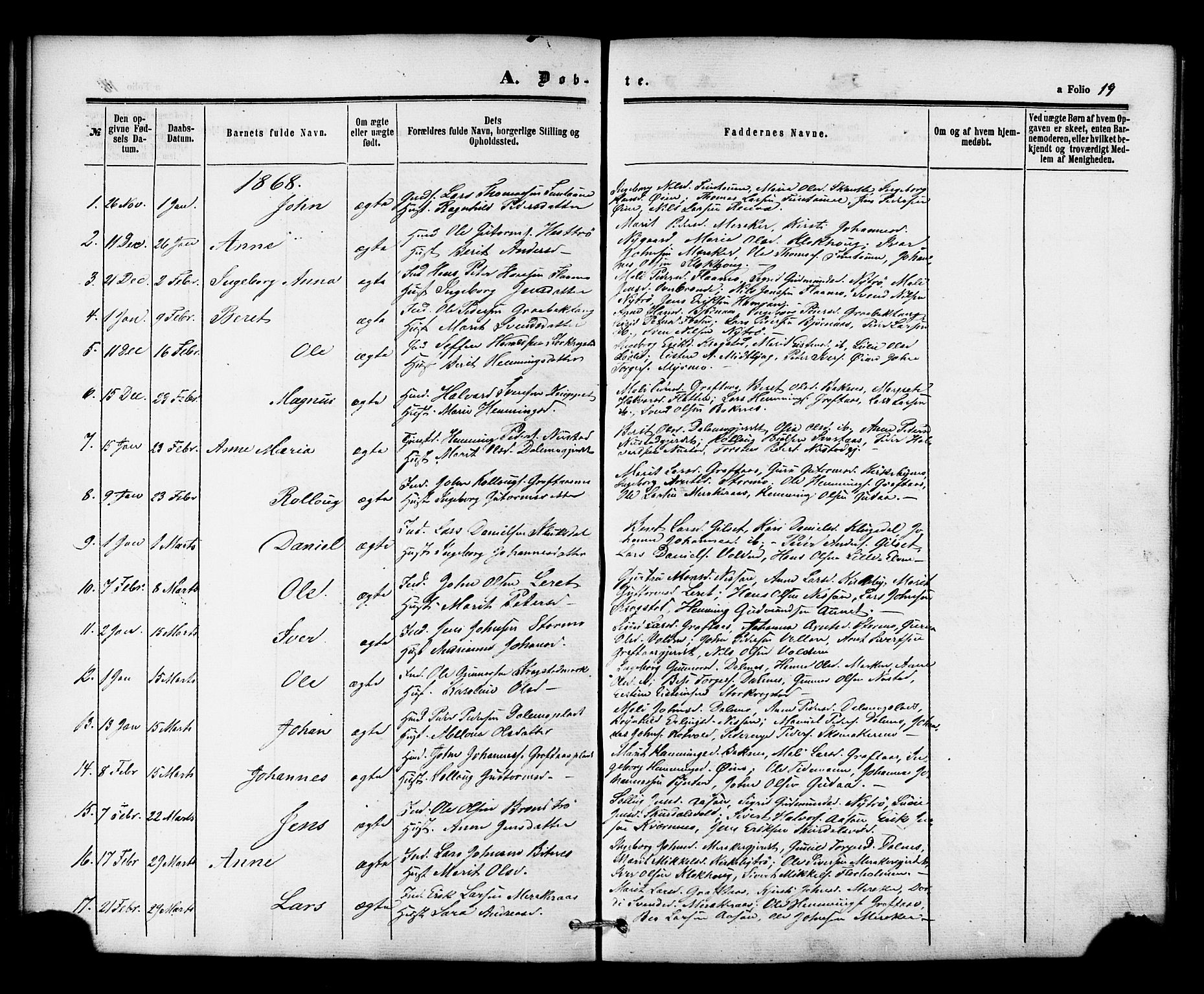 Ministerialprotokoller, klokkerbøker og fødselsregistre - Nord-Trøndelag, SAT/A-1458/706/L0041: Parish register (official) no. 706A02, 1862-1877, p. 19