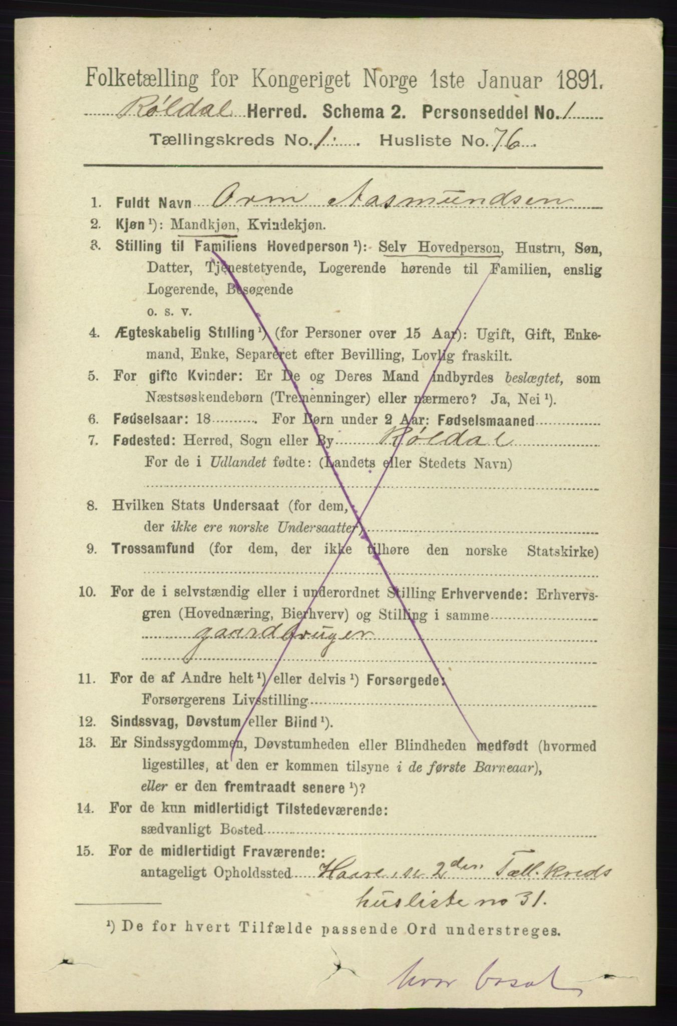 RA, 1891 census for 1229 Røldal, 1891, p. 466